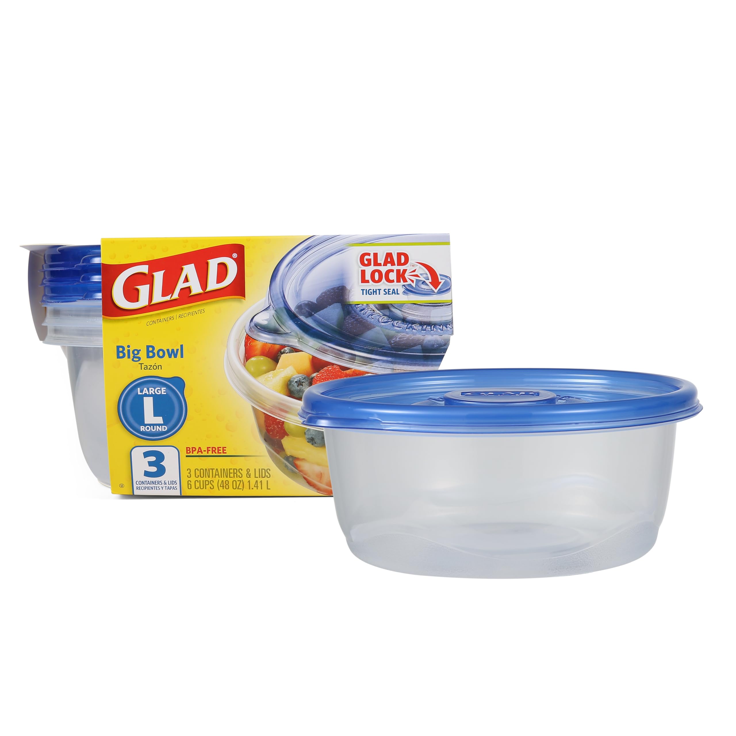 Gladware Big Bowl Food Storage Containers, Large Round Bowl Holds 48 Ounces Of Food, 3 Count Set | Glad Food Storage Containers