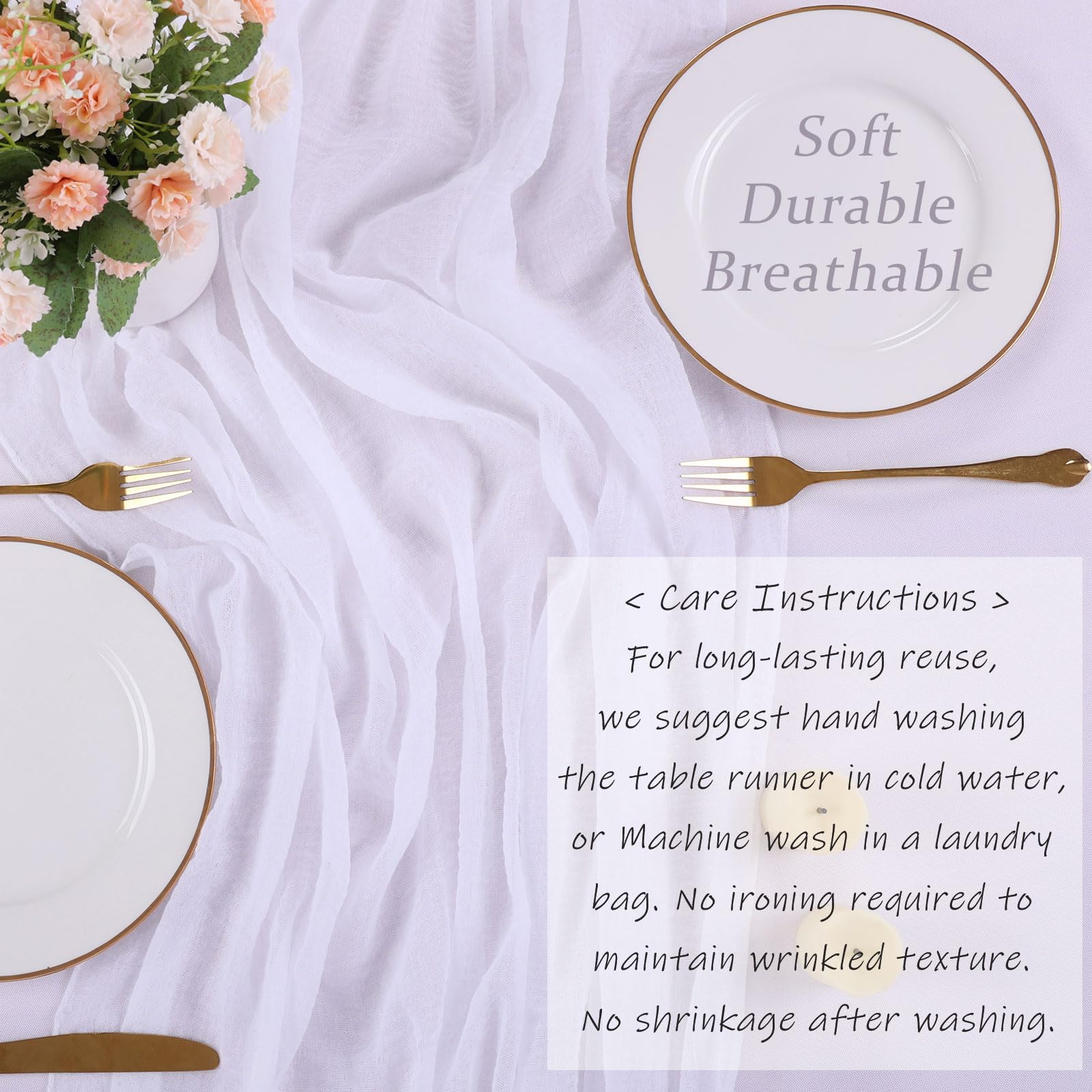 Sajoo White Cheesecloth Table Runner 10Ft Boho Gauze Table Runner For Wedding Baby Bridal Shower Party 35X120 Inches Rustic Chee