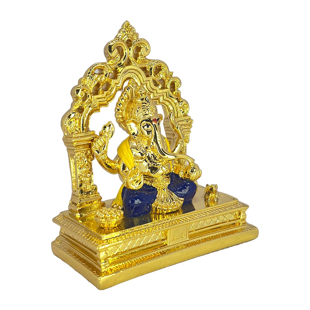 Aarya24Kt Gold Plated Singasan Arch Ganesha | Singhasan Ganpati Idol For Home Temple,Office Dcor & Gifting |Ganesha On Singasan