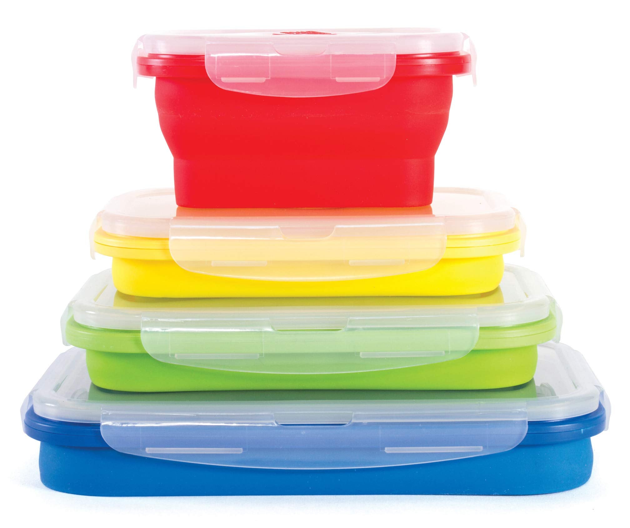 Kitchen Home Thin Bins Collapsible Containers - Set Of 4 Rectangle Silicone Food Storage Containers - Bpa Free, Microwave, Dishw