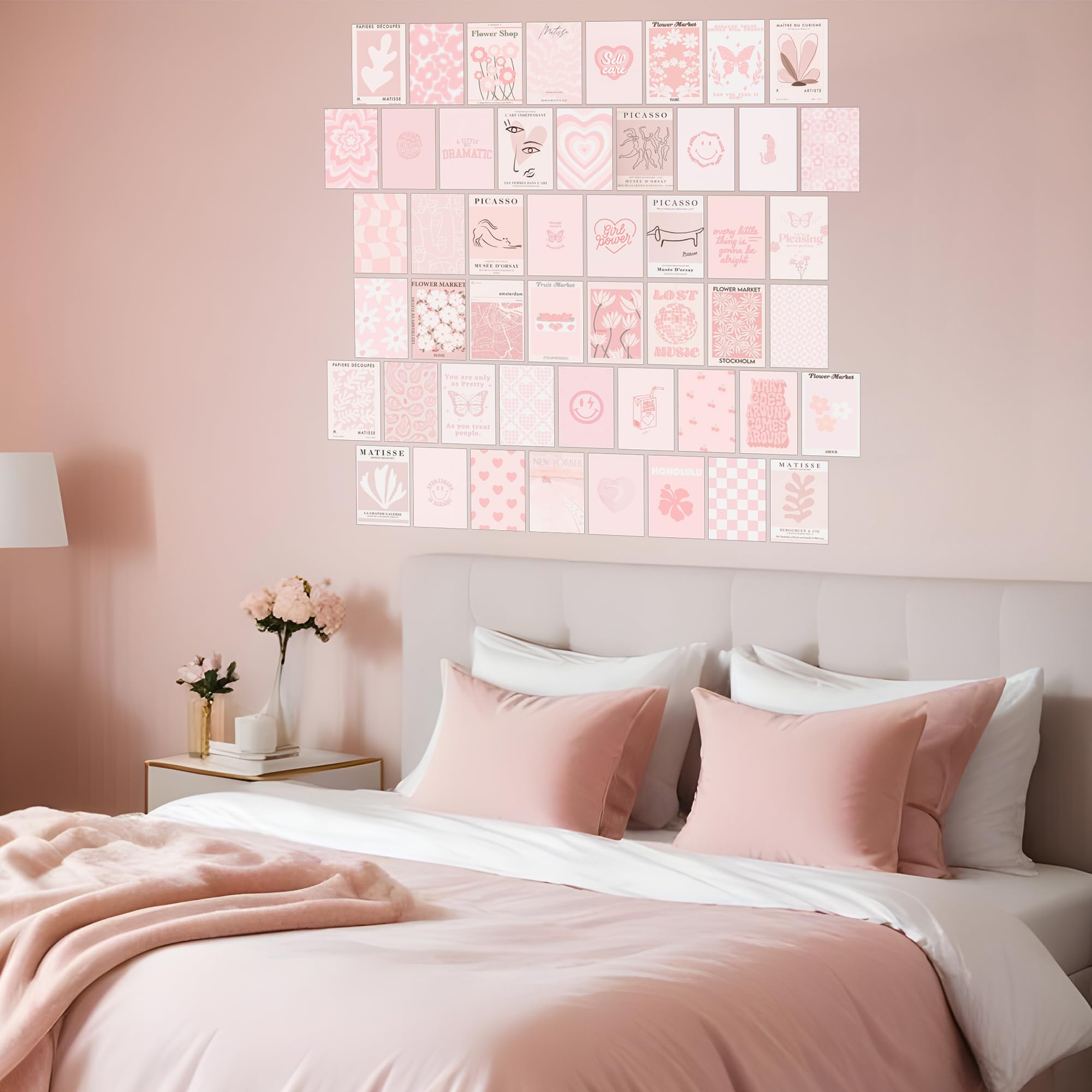 Pink Room Decor Aesthetic, Pink Wall Collage Kit Posters For Room Aesthetic Posters Prints, Pink Aesthetic Dorm Room Decor For T