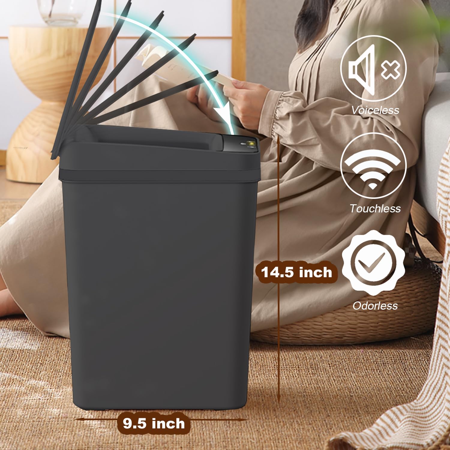 Yatmung 4 Gallons Bathroom Trash Can Automatic Touchless - 15.5 Liters Smart Trash Can Motion Sensor - Narrow, Plastic - Slim El