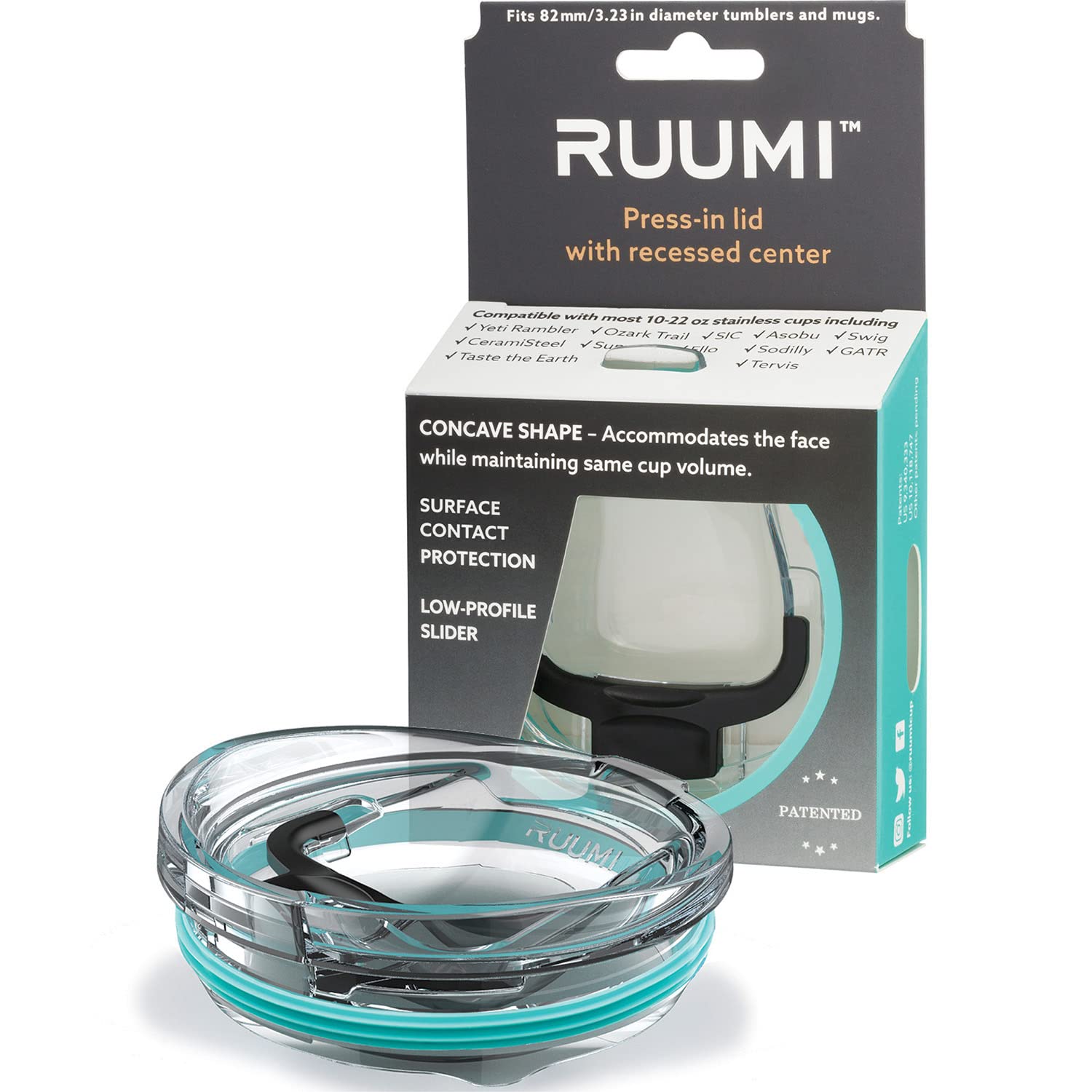RUUMI Nose Recess Tumbler Lid (Seafoam) - Compatible with 20 oz Yeti Rambler, Ozark Trail, Swig - See Chart for Other Brands/Siz