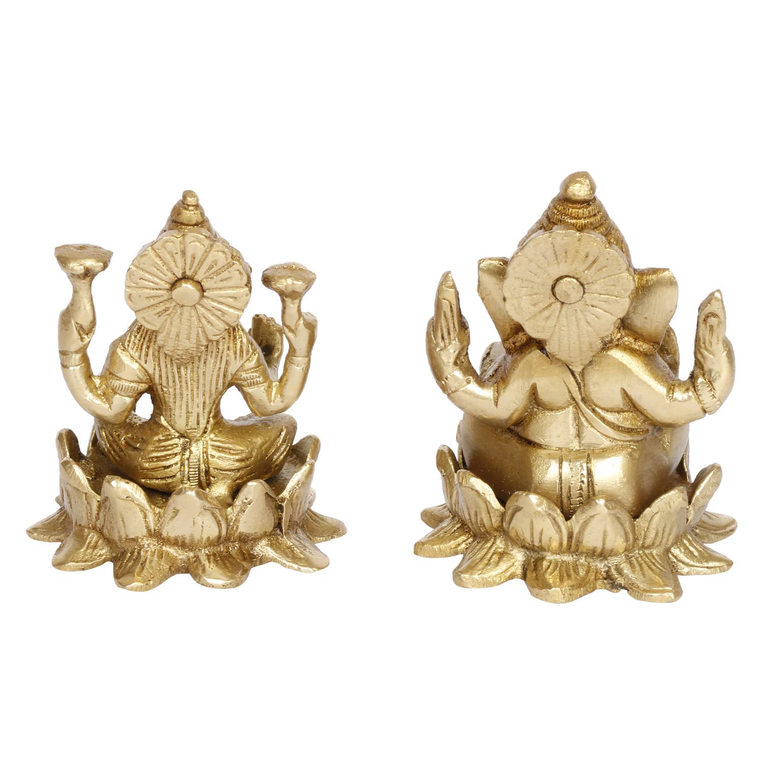 Kartique 3-Inch Brass Lakshmi Ganesh Idol Set With Golden Finish, Ideal For Home Decor And Pooja Room