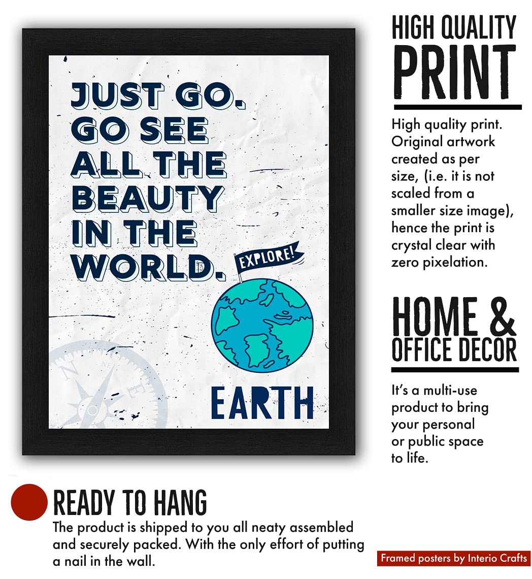 Interio Crafts Just Go Motivational Quote Framed Poster for Home Decor, Inspirational Travel Decor,Black (Frame Size :13X10 Inch