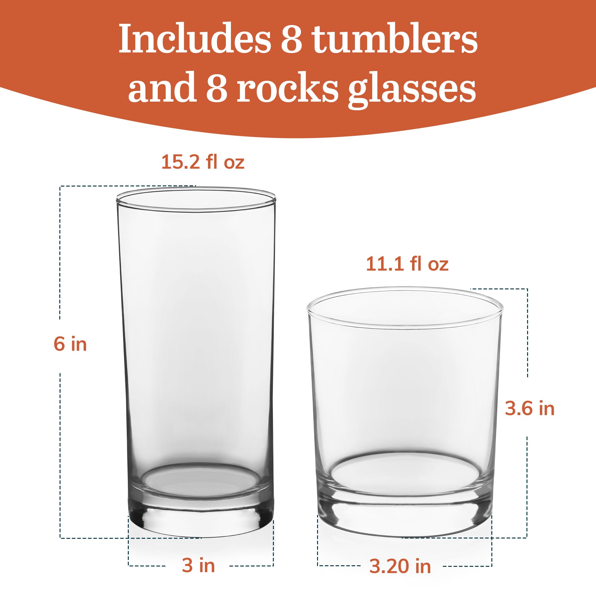 Libbey Province Tumbler And Rocks Glass Set, Elegant Drinkware Glasses Set, Tall Drinking Glasses With Modern Lines, Drinking Gl
