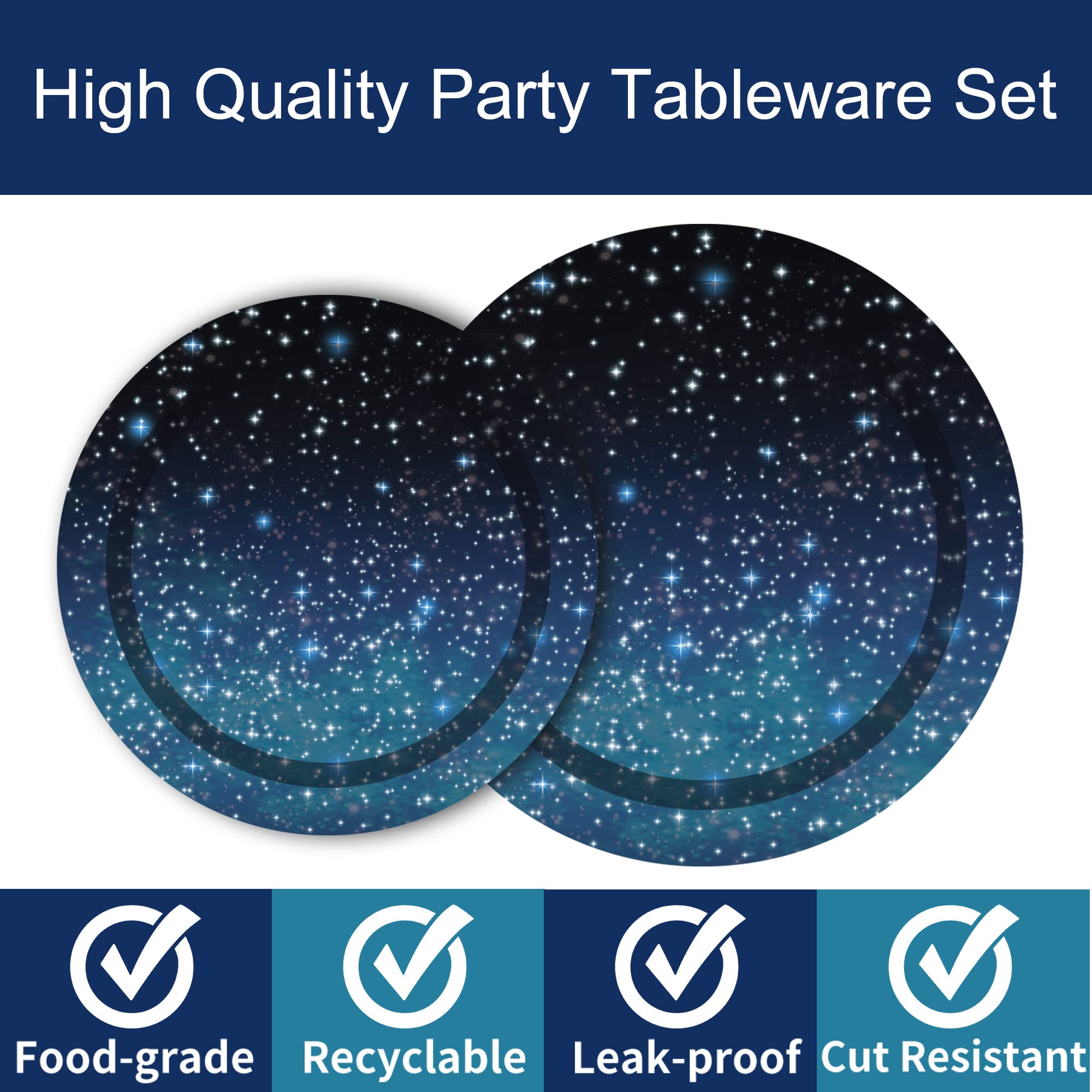 96 Pcs Galaxy Party Starry Night Supplies Tableware Set Outer Space Theme Birthday Star Party Table Decorations Solar System Pap