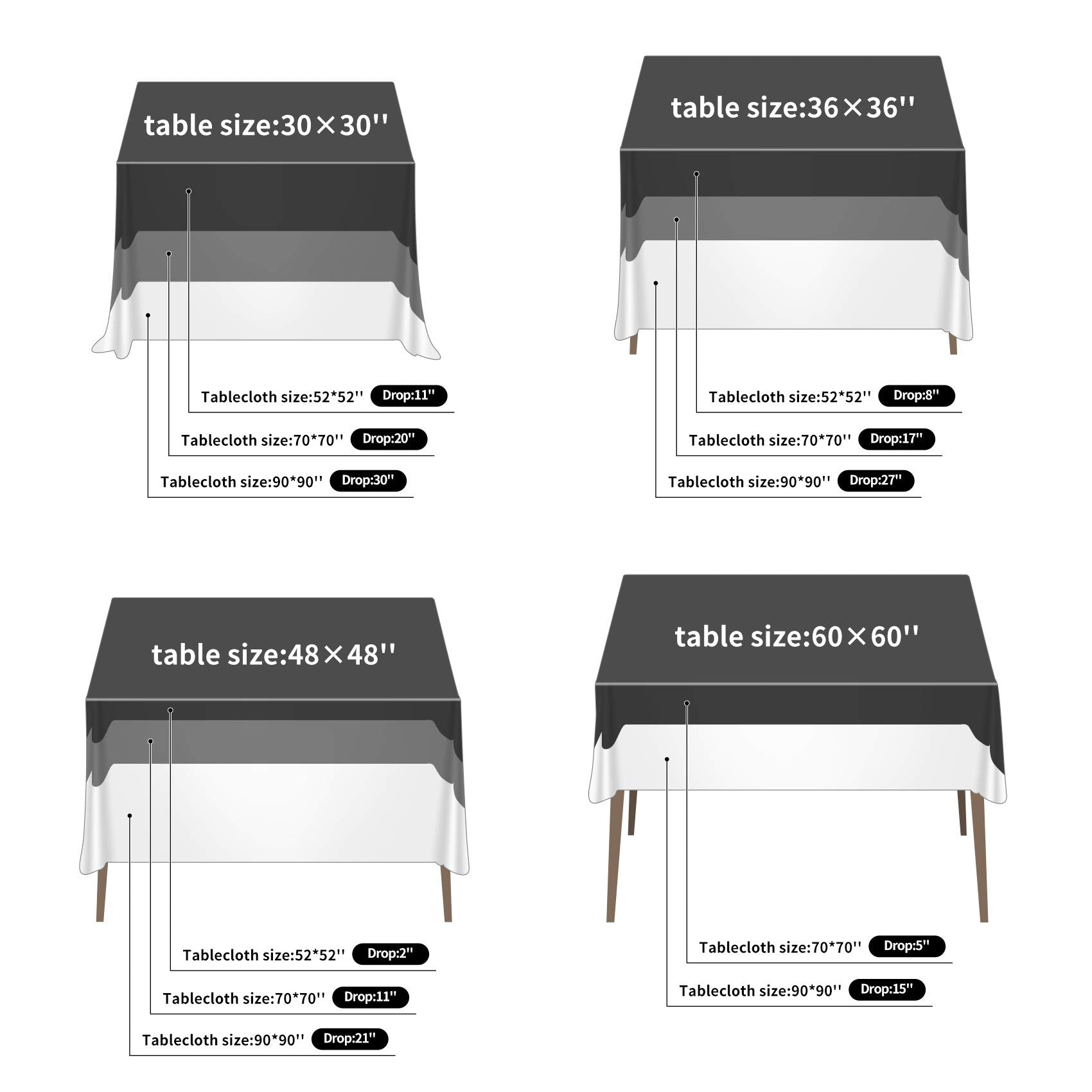 Ascoza 2Pack 52X52 Inch Black Square In Polyester Fabric Tablecloth For Wedding,Banquet,Restaurant And Parties