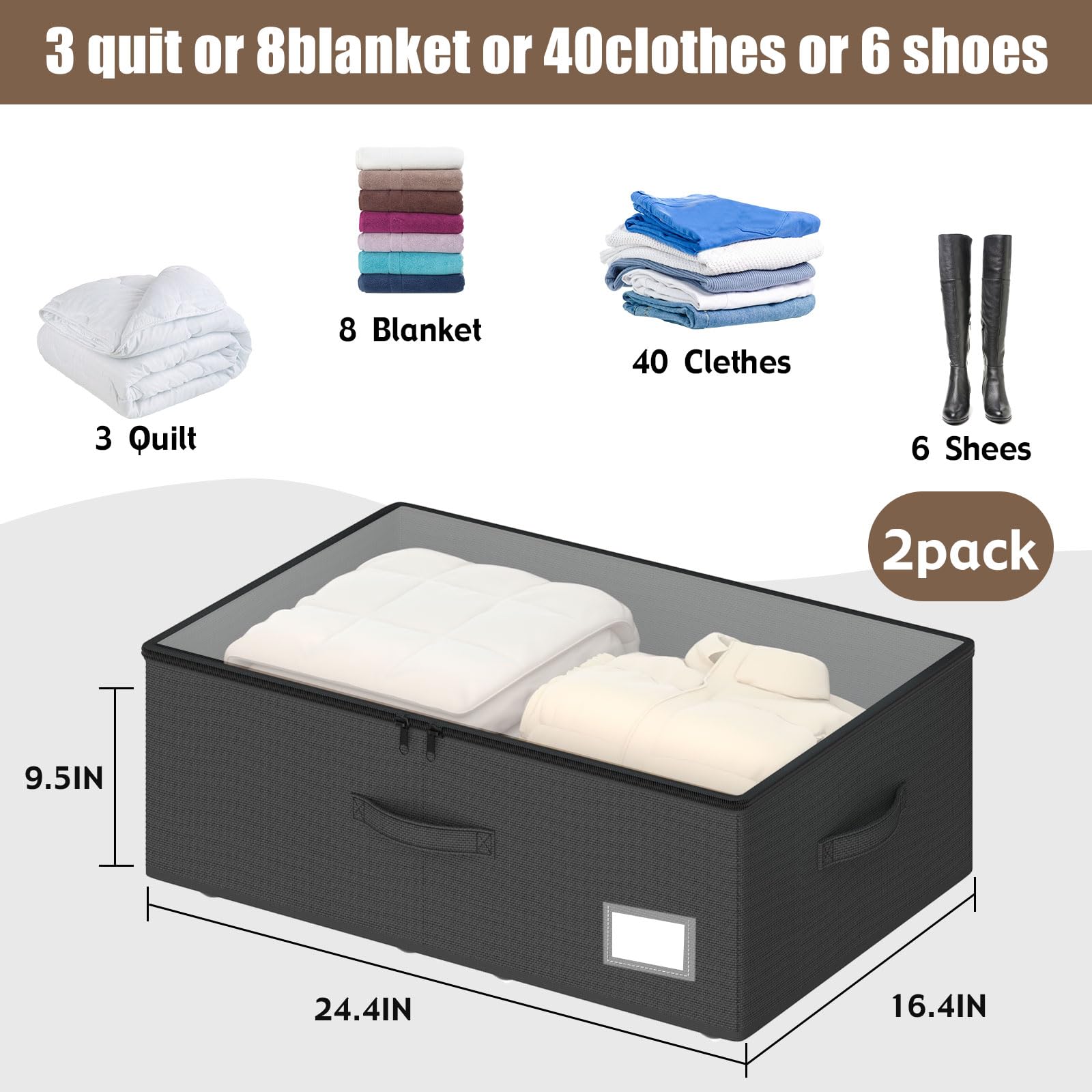 EE-RoomWorld Underbed Storage With Wheels, No Assemble Required 10 inches Height Underbed Storage Bins,Large Capacity Rolling Un