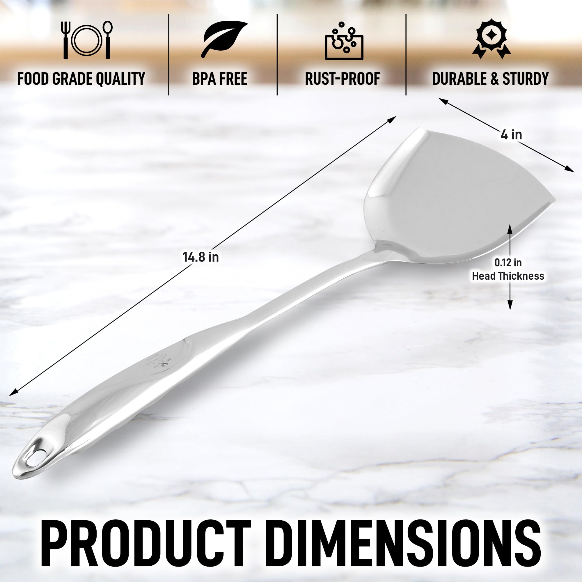Zulay Kitchen Stainless Steel Metal Wok Spatula - Durable Wok Turner Spatula Shovel - Durable Utensil With Ergonomic, Easy To Us