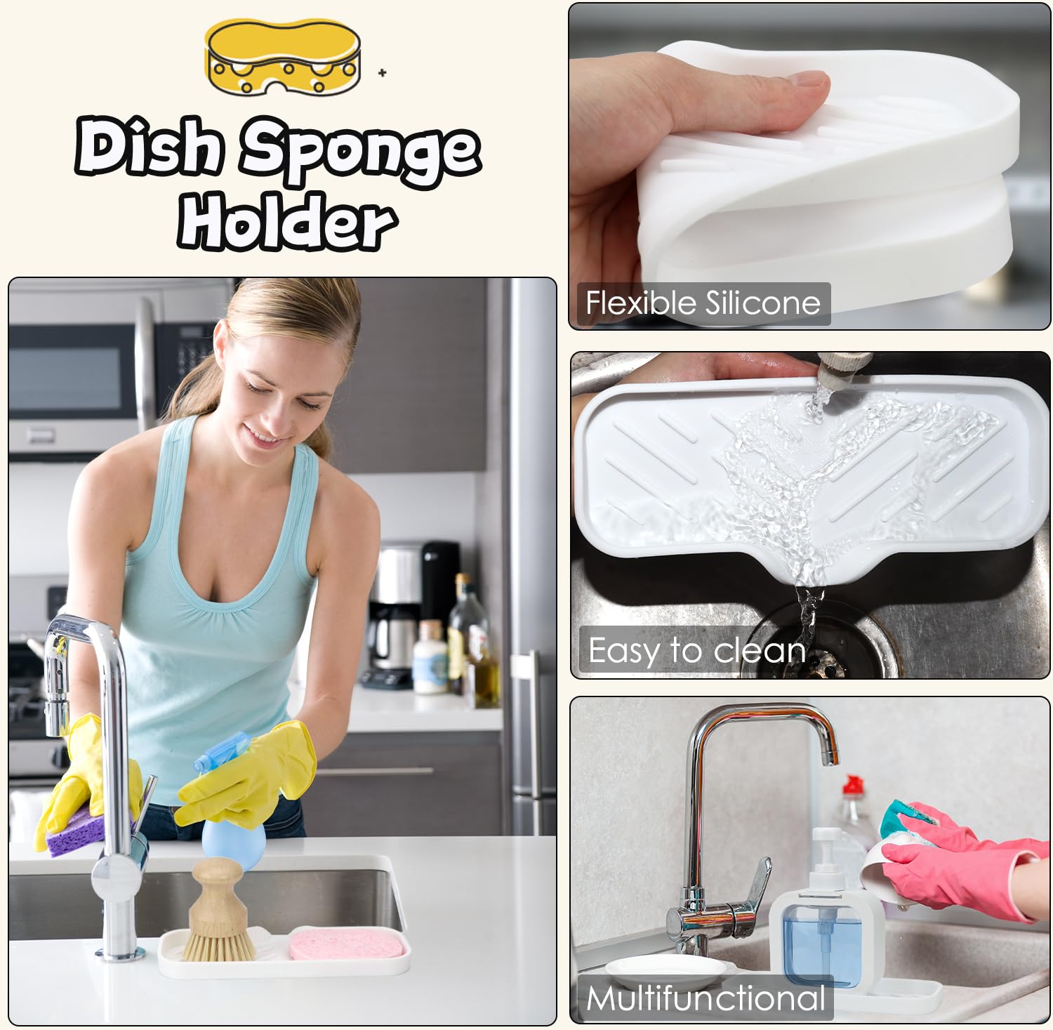 Silicone Bathroom Soap Dishes, Sponge Holder For Kitchen Sink, Shower Soap Holder With Drain, Soap Dispenser Tray, Soap Dish For
