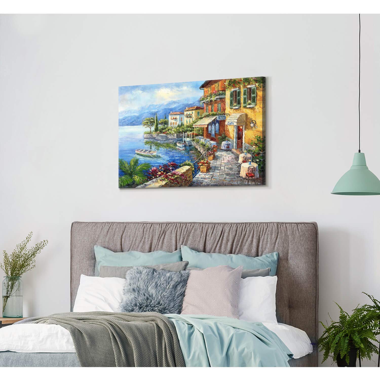 SD SOFT DANCE Mediterranean Town Painting Canvas Print - Coastal City Artwork Wall Art Reproduction for Living Room (24'' x 36'' x 1 Panel)