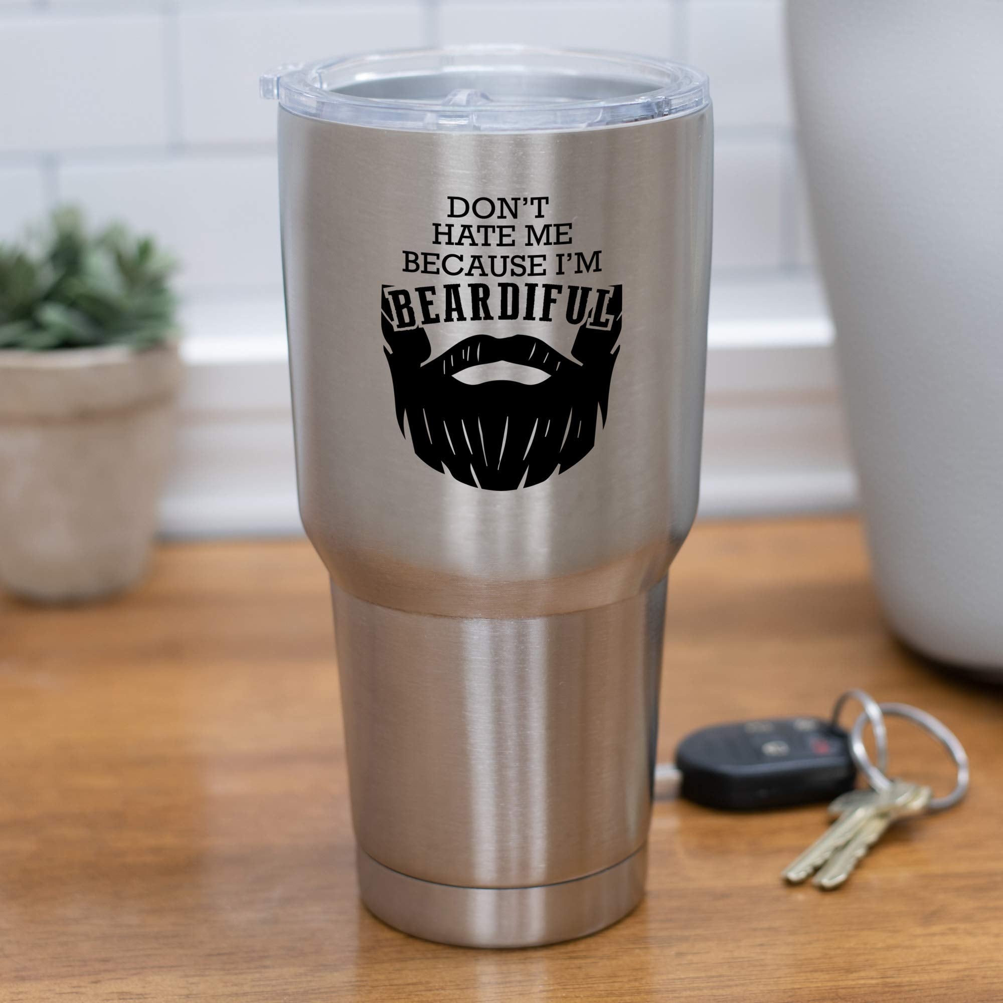 Elanze Designs Don'T Hate Me I'M Beardful Silver Tone 30 Ounces Stainless Steel Travel Tumbler