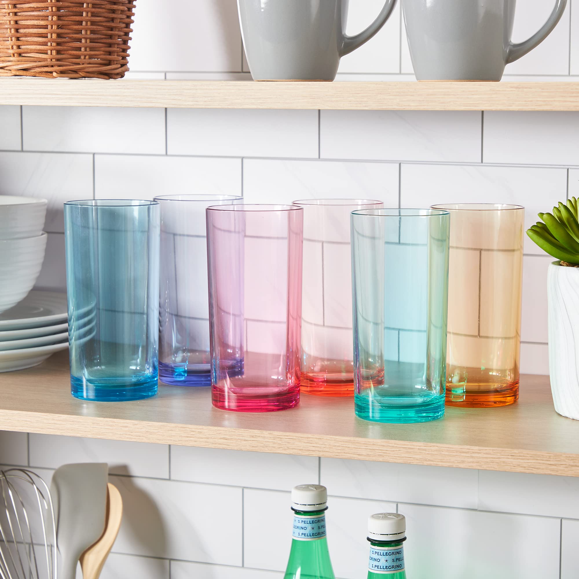 Us Acrylic Classic Plastic Reusable Drinking Glasses (Set Of 6) 16Oz Water Cups Assorted Colors | Bpa-Free Tumblers, Made In Usa