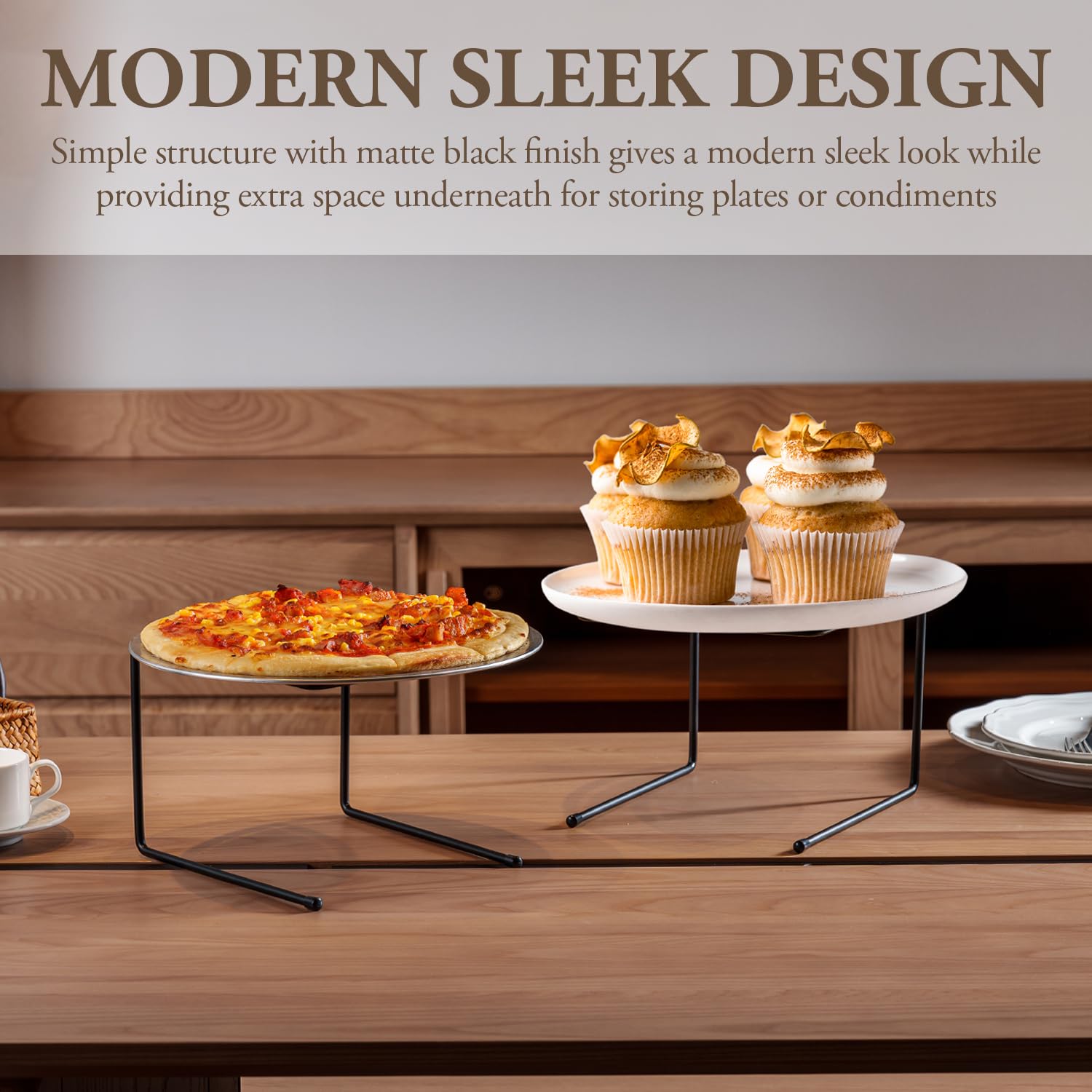 Mygift Black Metal Pizza Table Stands, Tabletop Pizza Pan Riser Food Platter Tray And Display Rack, Set Of 4