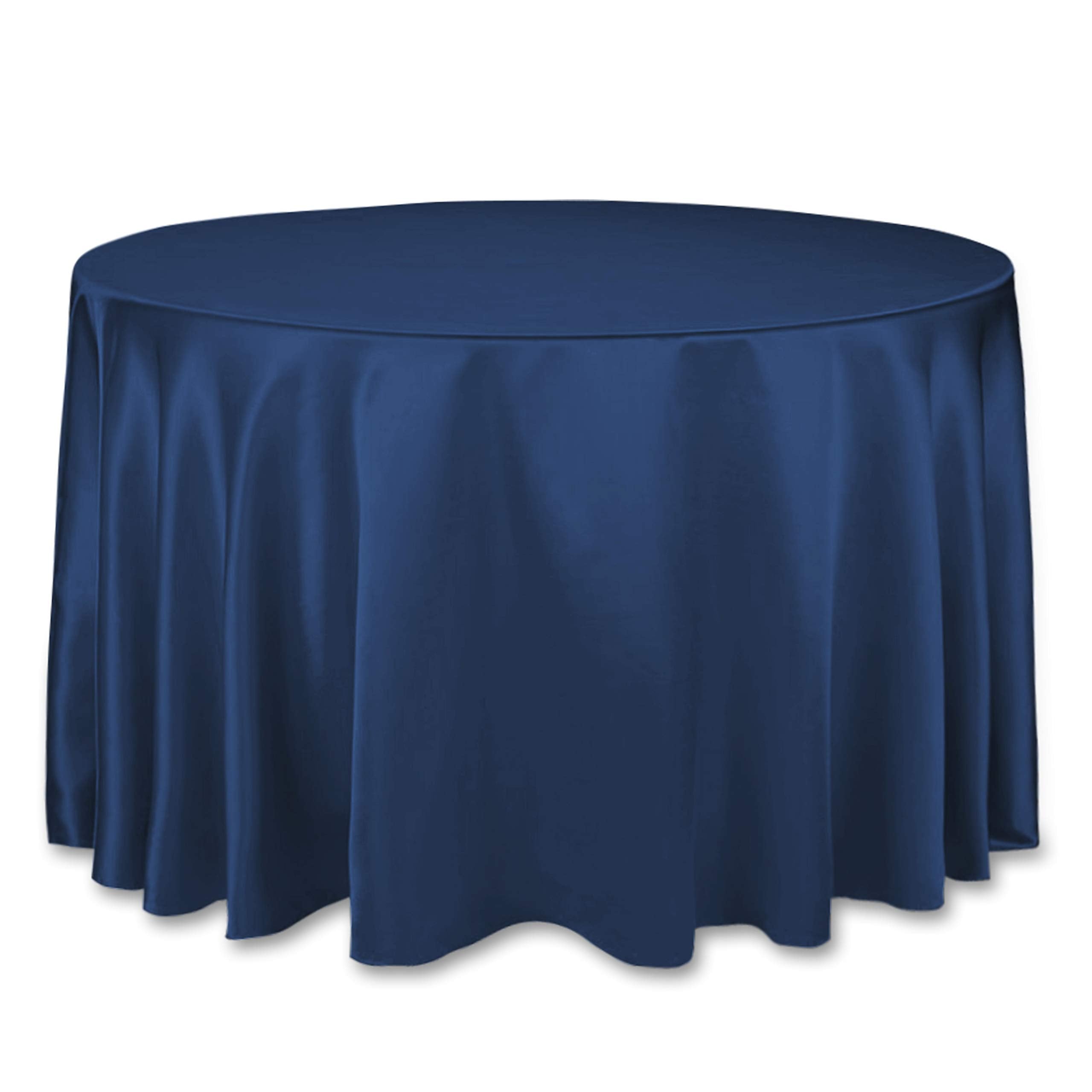 LinenTablecloth 108-Inch Round Satin Tablecloth Navy Blue