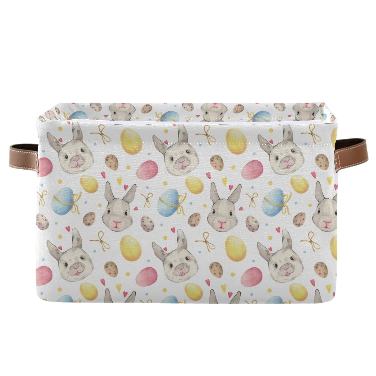 Senya Easter Storage Basket With Handles, Easter Eggs Rabbit Fabric Collapsible Storage Bins Organizer Bag For Storage 15 X 11 X