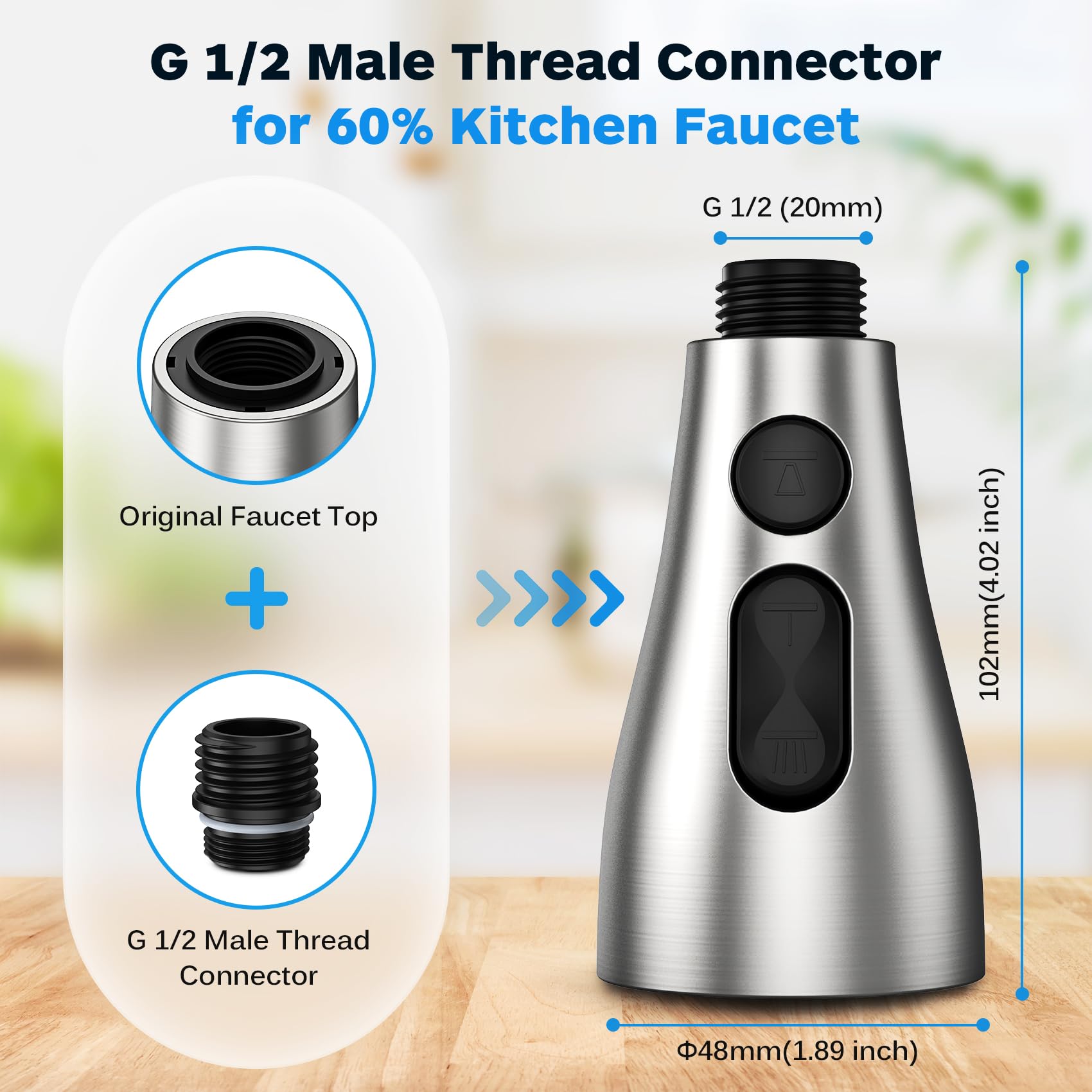 Kitchen Faucet Head Replacement 3 Modes With 12 Adapters, Pull Down Spray Head For Kitchen Faucet, Kitchen Sink Faucet Head G 1/