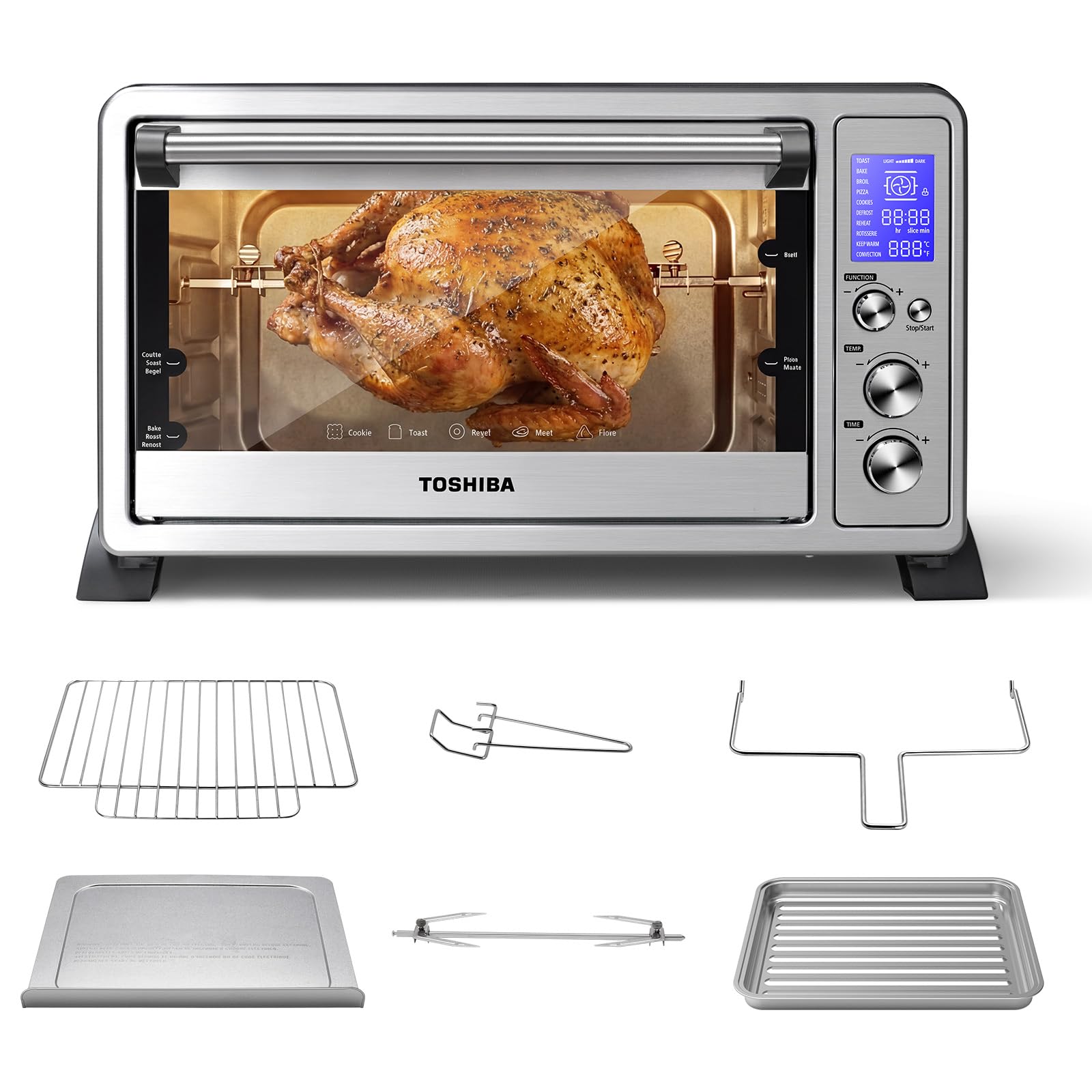 TOSHIBA 10-in-1 Convection Toaster Oven, 6-Slice Countertop Oven, 1500W with Toast, Bake, Broil, Rotisserie & Pizza Functions, L