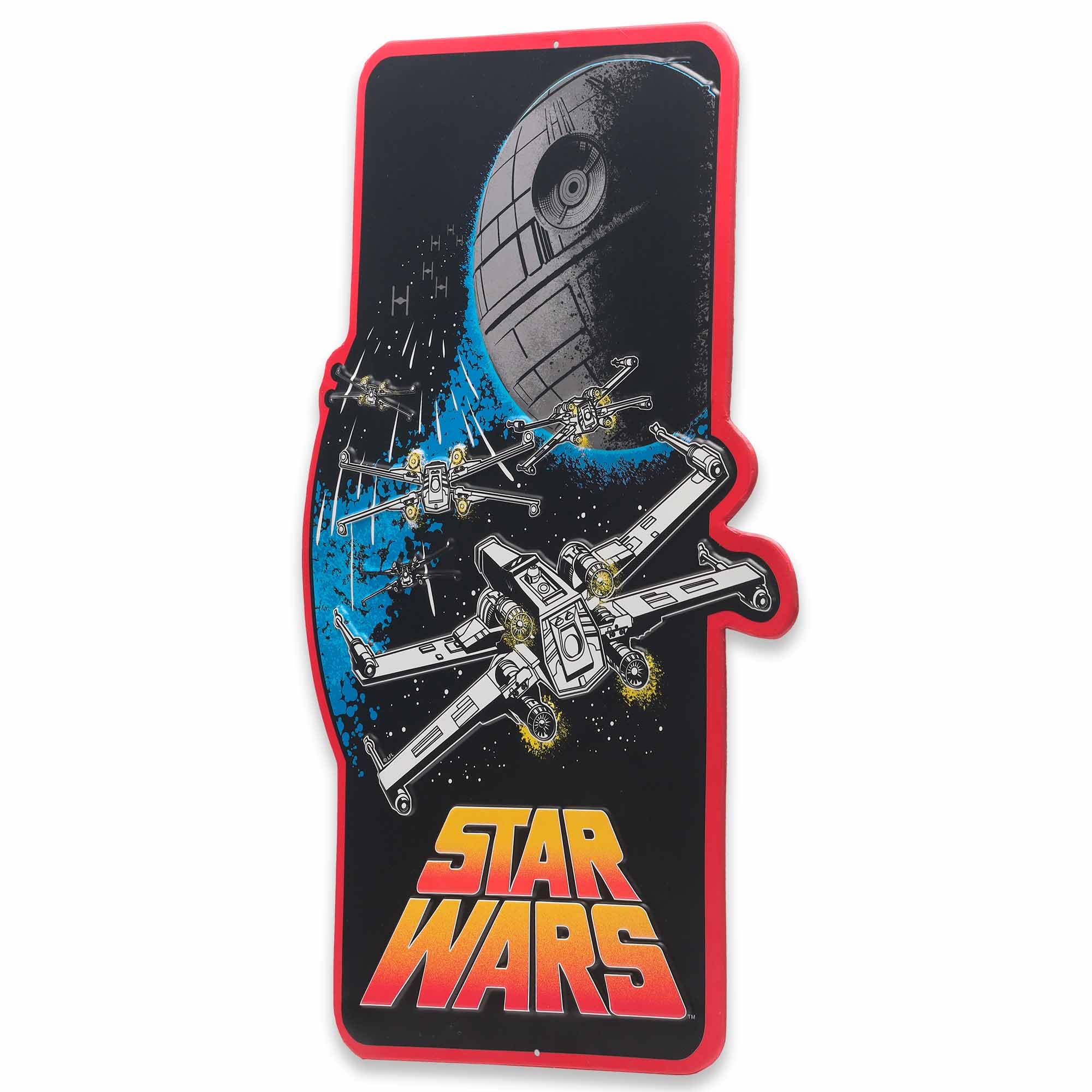 Open Road Brands Disney Star Wars Red Squadron Death Star and X-Wing Embossed Metal Sign - Large Retro Star Wars Sign for Home,
