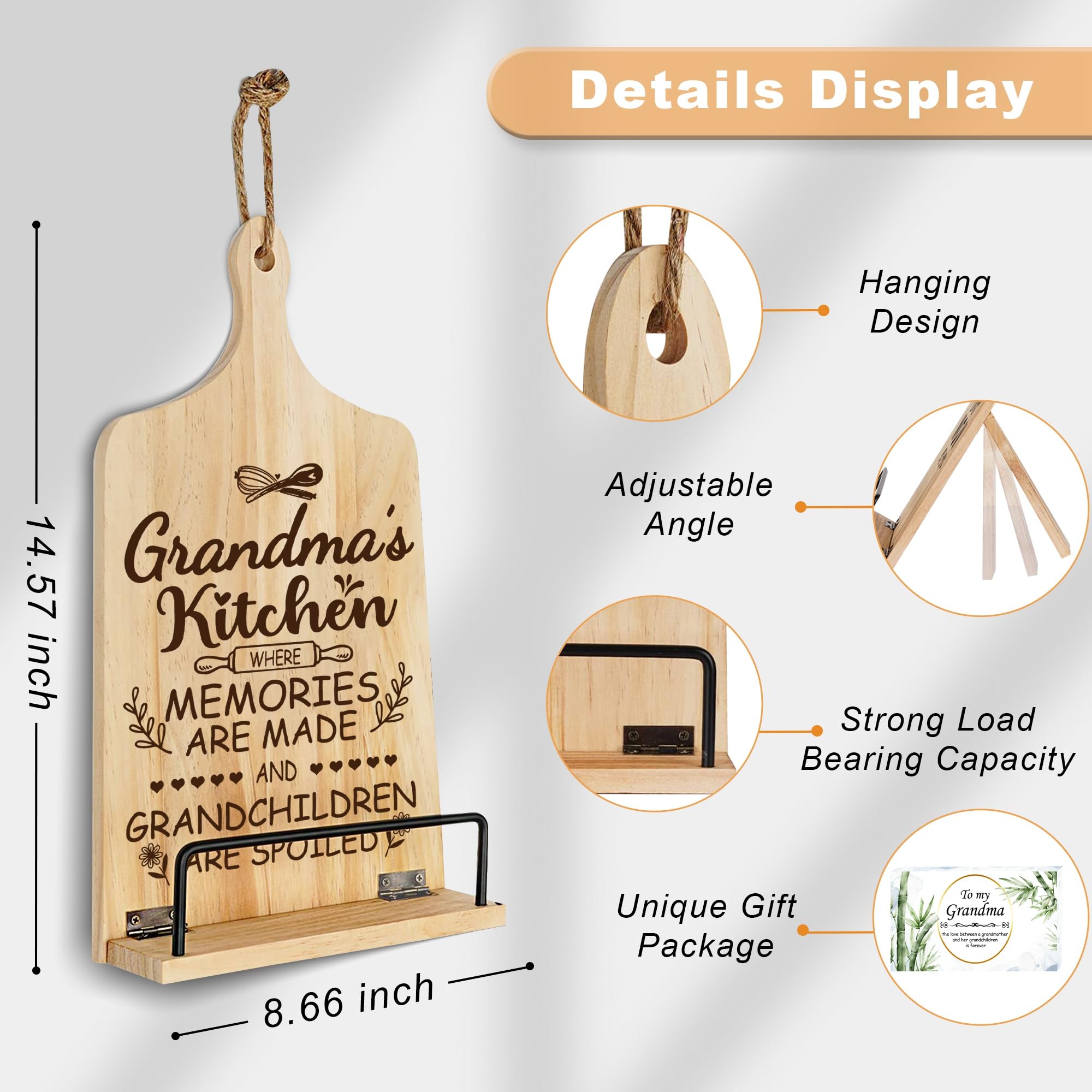 Gifts For Grandma, Grandma Gifts For Christmas, Great Grandma Christmas Gifts - Foldable Chef Carved Folding Cookbook Stands, Mu