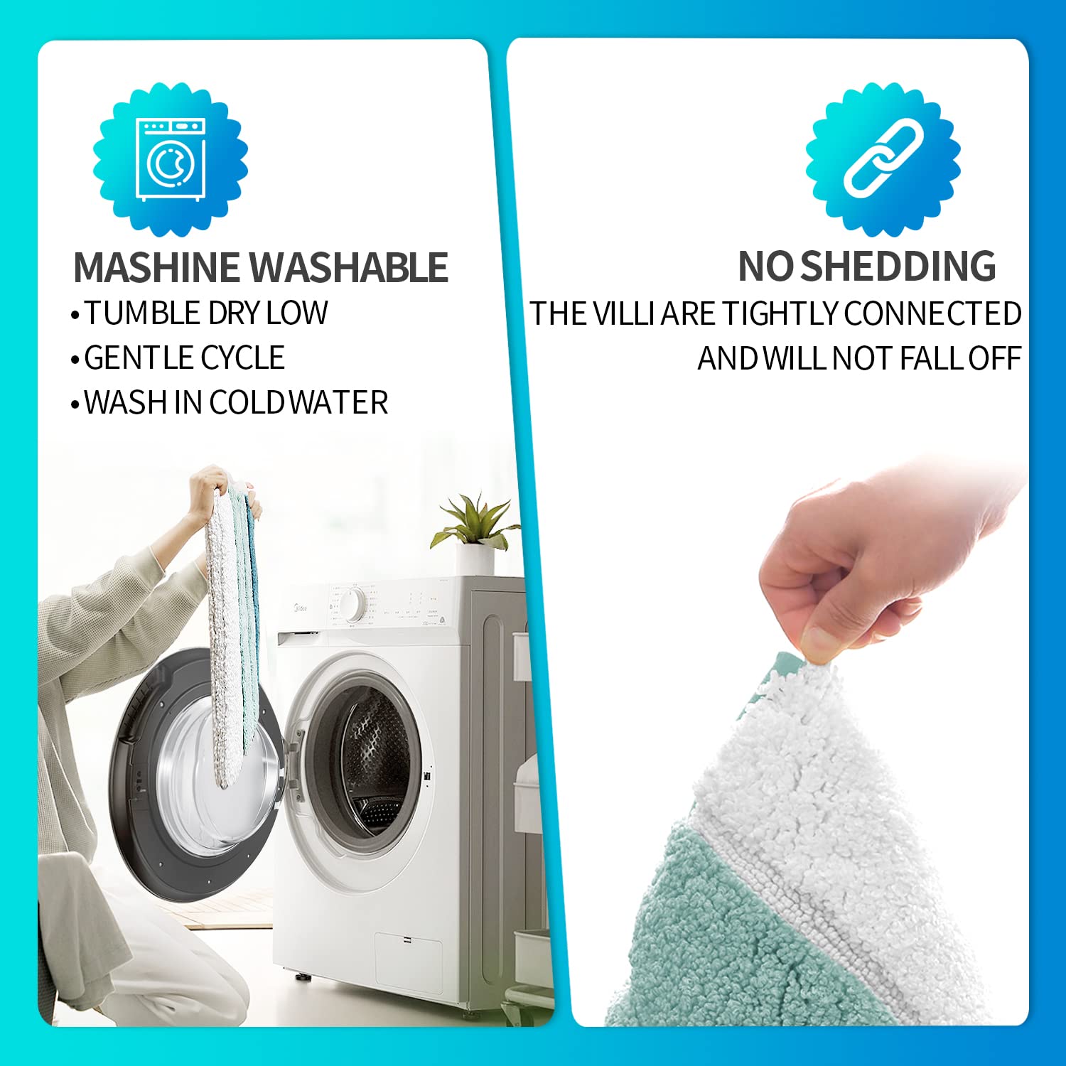 SiliPacks Bathroom Rugs 18''x26'' Non-Slip Microfiber Carpet  Machine Washable Quick Dry Bath Mats for Bathroom  Bedroom and Kithchen -Turquoise