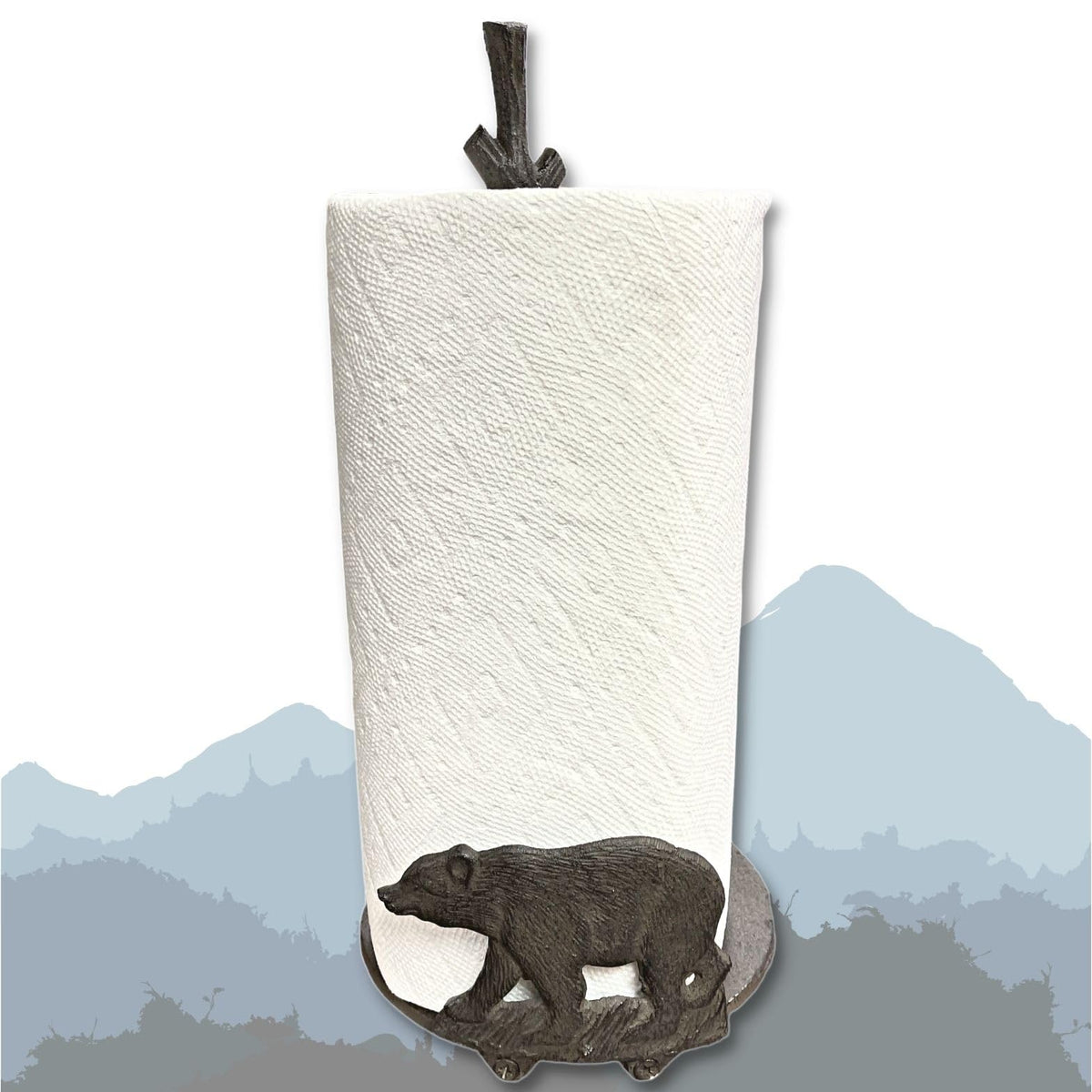 Paper Towel Holder With Standing Bear Design - Cast Iron Rustic Cabin Lodge Dining Kitchen D  Cor