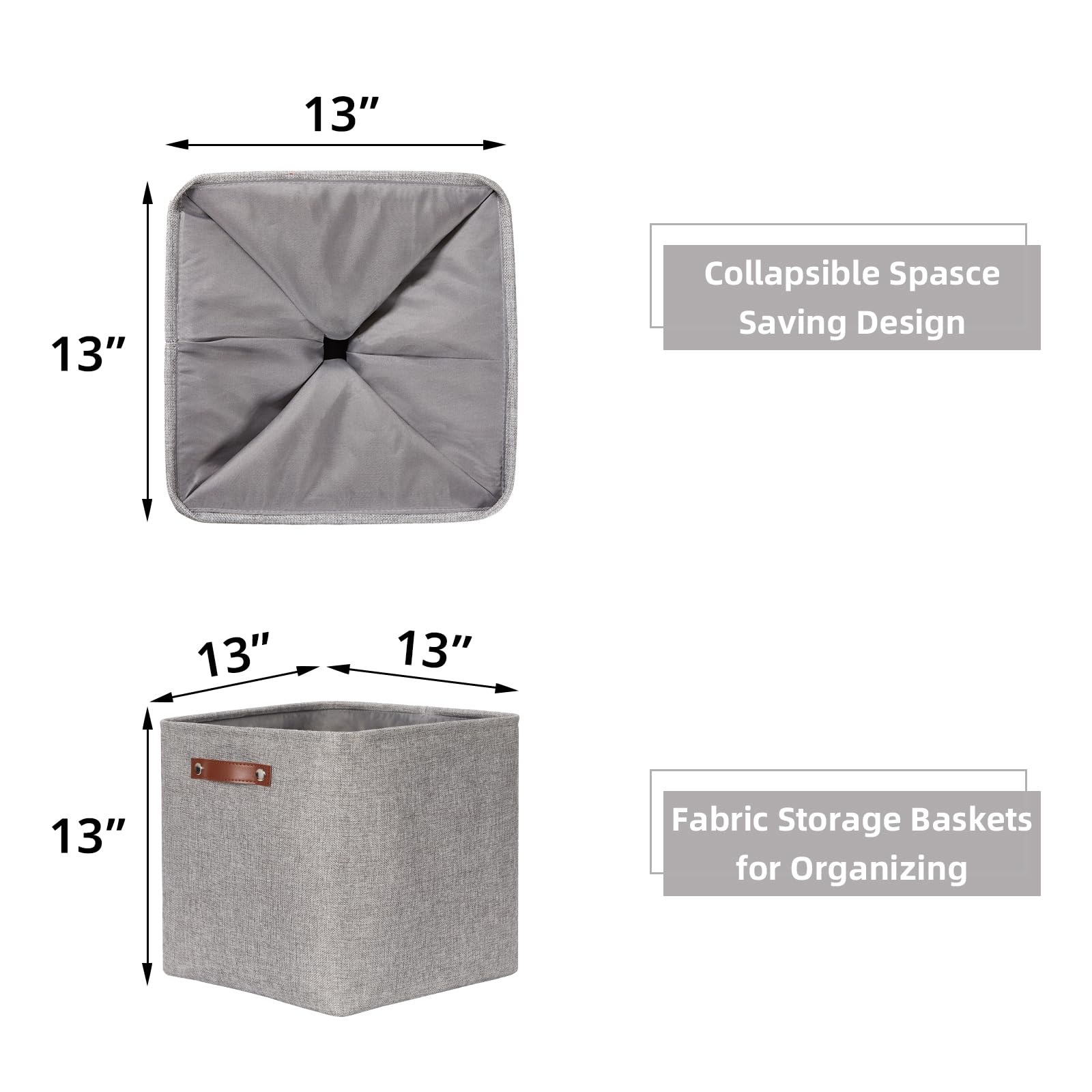 HNZIGE Fabric Storage Cubes Baskets Set of 4 Foldable Storage Basket with Handles for Organizing 13 x 13 Cube Storage Organizer Bins for Toys  Clothes(Gray)