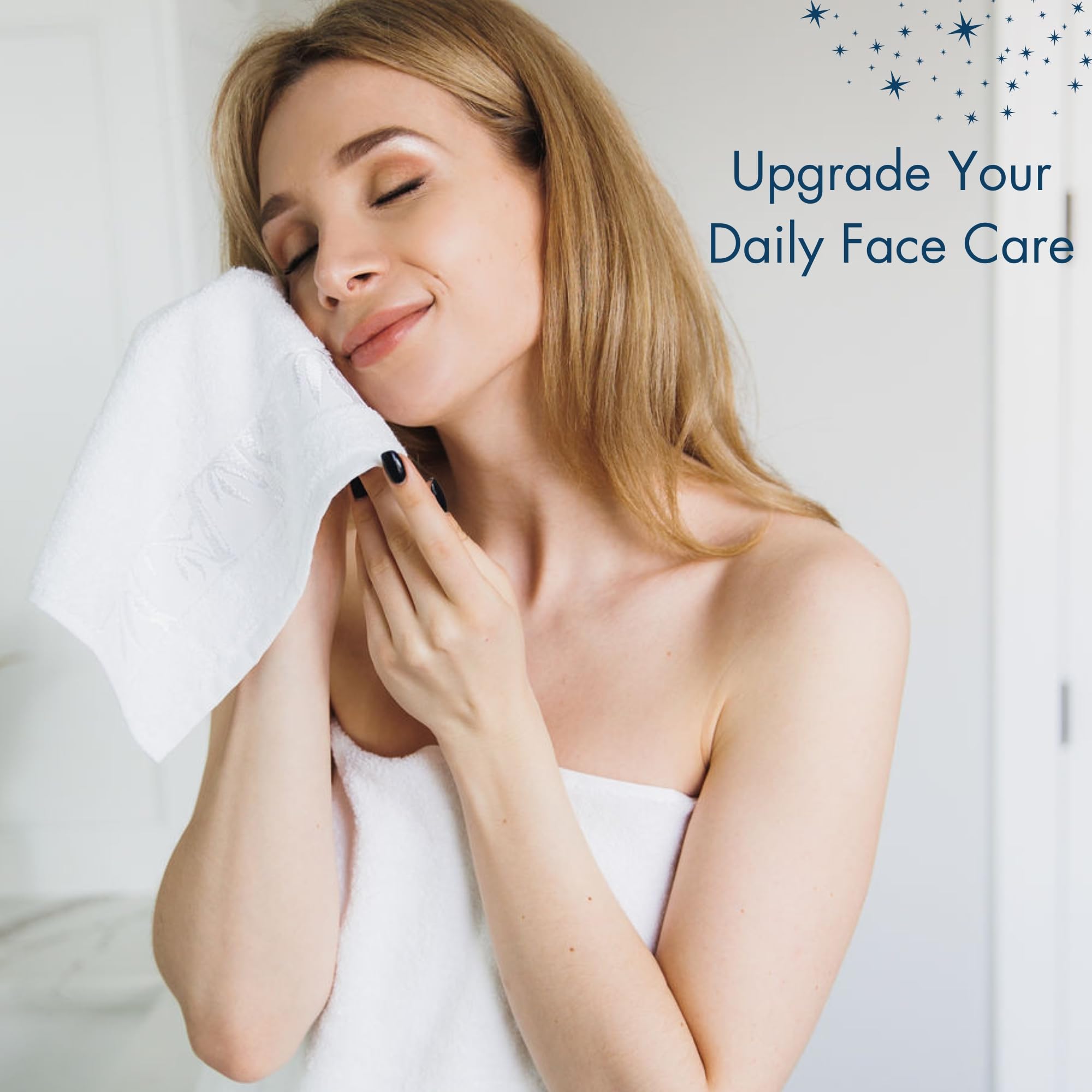 Marmaris Co. Set Of 6 Luxury Wash Cloths For Your Face Viscose Bamboo & Turkish Cotton, White Wascloths