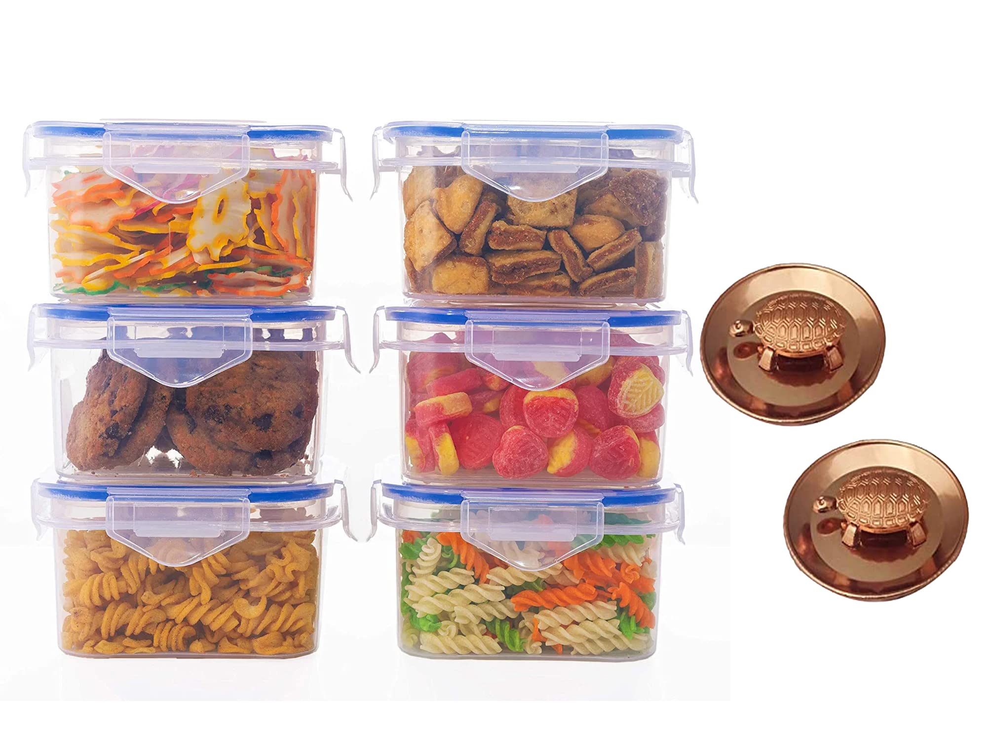 Woolco Airtight Container Set For FridgeFood,Bpa Free Plastic Cereal Container For Kitchen Fit & Lock 400 Ml + Feng Shui Pure C