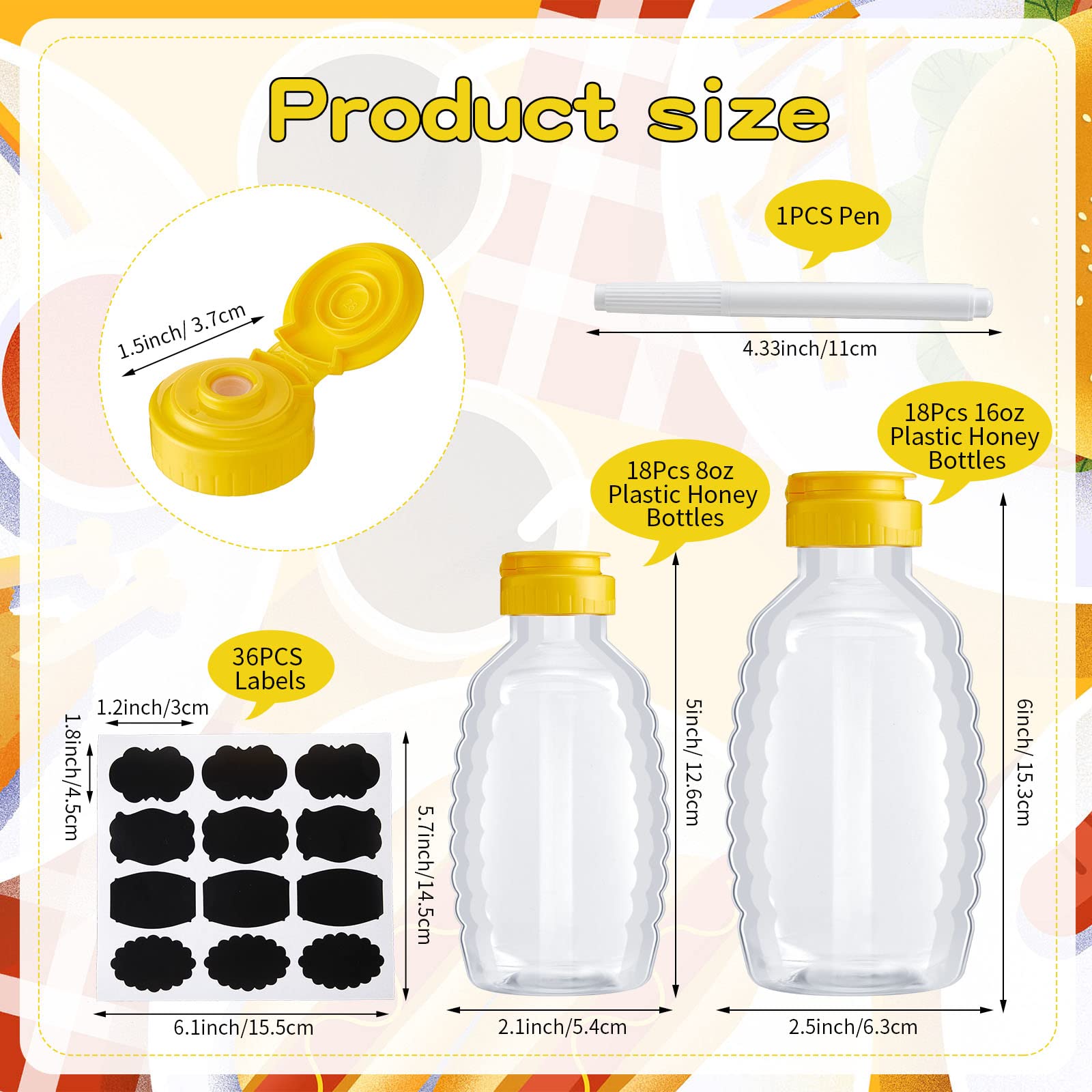 36 Pieces 8/16 Oz Honey Bottles Squeeze Honey Bottles Clear Plastic Honey Bottles Honey Jar Container With 36 Pcs Chalkboard Lab