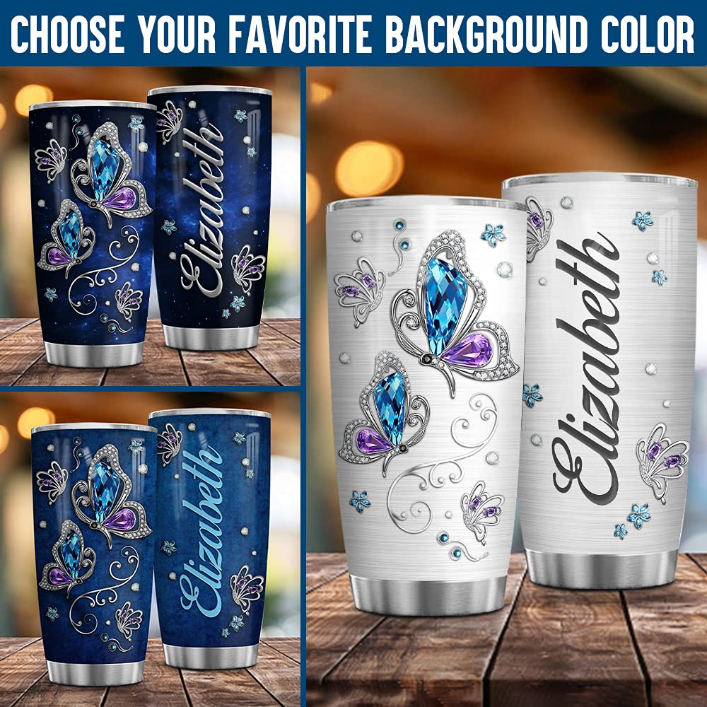 Wassmin Personalized Butterfly Stainless Steel Vacuum Insulated Tumbler With Lid - Custom Name 20 Oz 30 Oz Double Walled Insulat