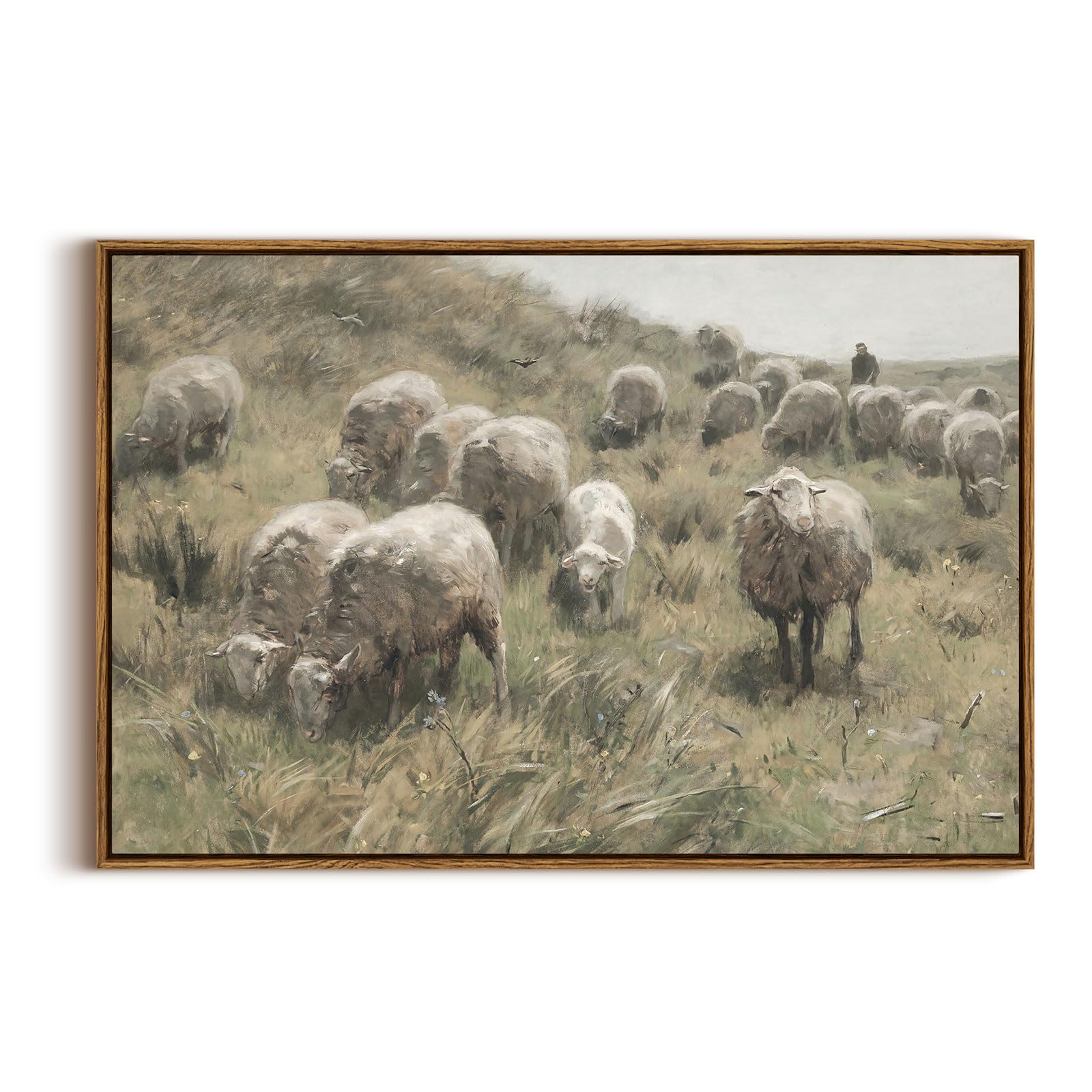 Insimsea Framed Canvas Wall Art Vintage Decor, Sheep On The Dunes Wall Pictures Farmhouse Wall Art, Large Hanging Wall Art Livin