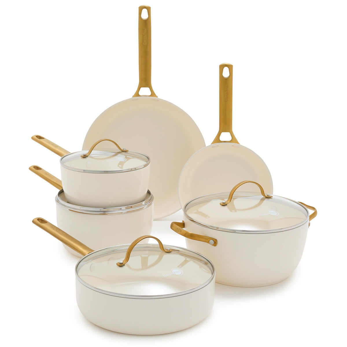 GreenPan Reserve Hard Anodized Healthy Ceramic Nonstick 10 Piece Cookware Pots and Pans Set, Gold-Tone Stainless Steel Handles,