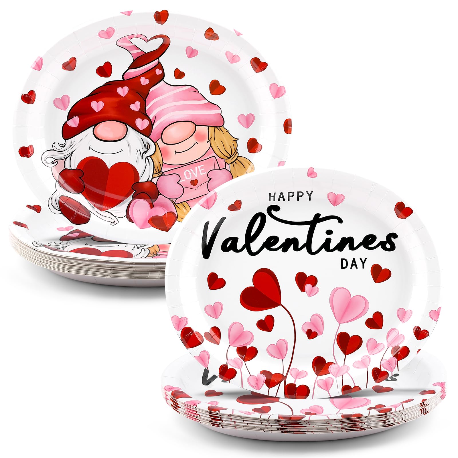 Nuolifee 32Pcs Valentines Day Oval Paper Plates -10'' X 12'' Large Disposable Heavy Duty Party Plates For Valentines Day