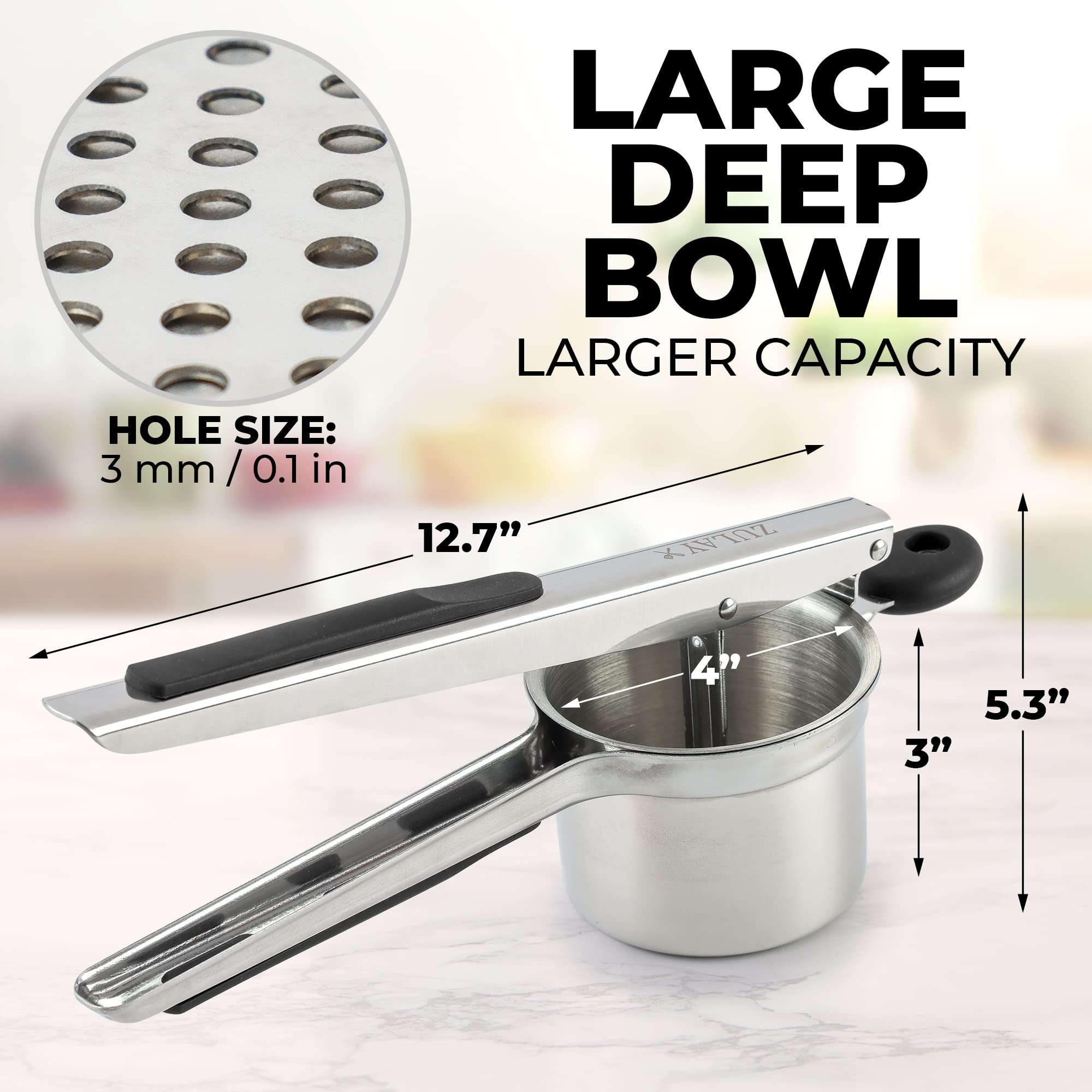 Zulay Kitchen Large 135Oz Potato Ricer Stainless Steel - Heavy Duty Ricer Kitchen Tool With Non-Slip Handle - Manual Masher Rice