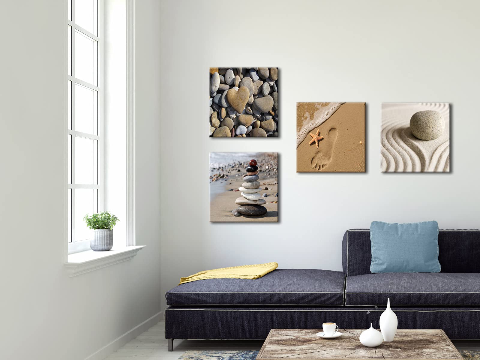 Wieco Art Romantic Beach Theme 4 Piece Modern Giclee Artwork Sea Beach Ocean Canvas Prints Contemporary Abstract Seascape Pictur