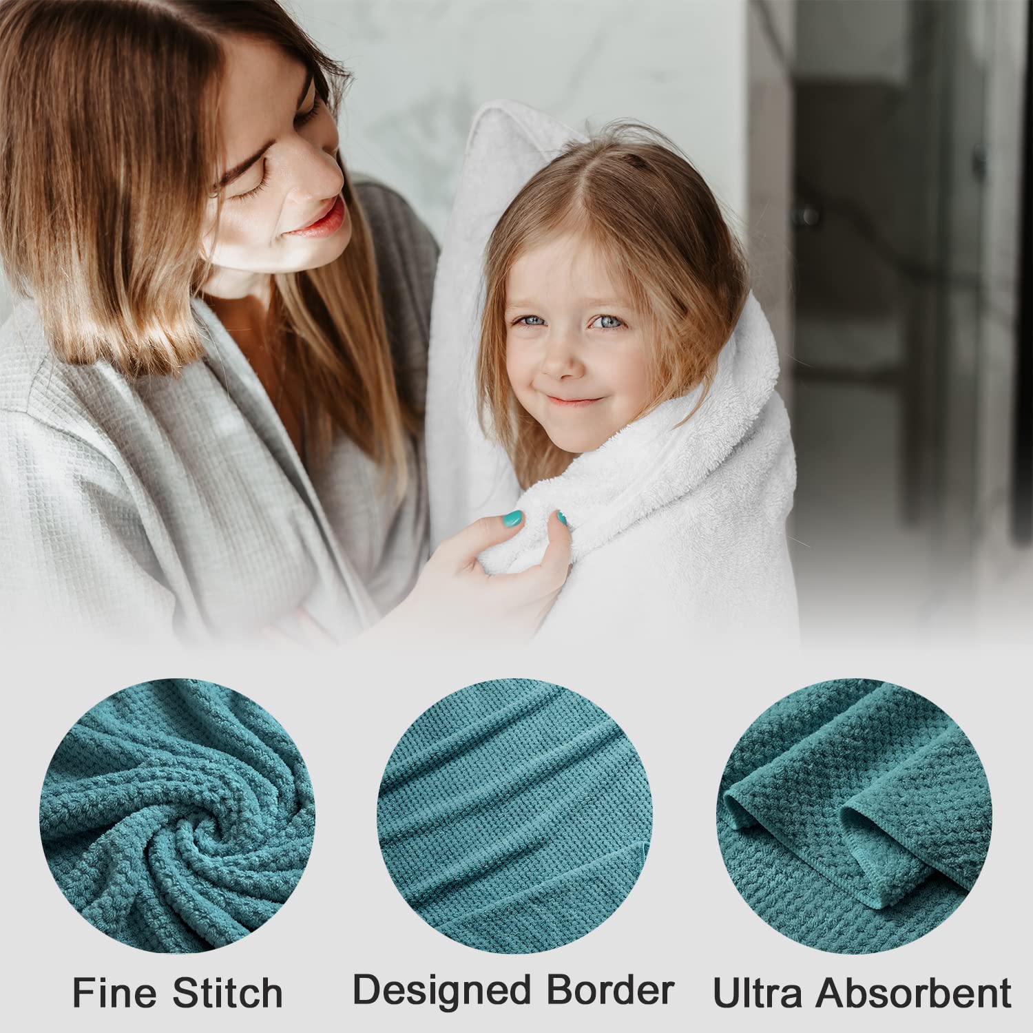 8 Piece Bathroom Towel Set |2 Oversized Large Bath Towels Sheet,2 Hand Towels And 4 Washcloths| 600Gsm Ultra Soft Luxury Premium