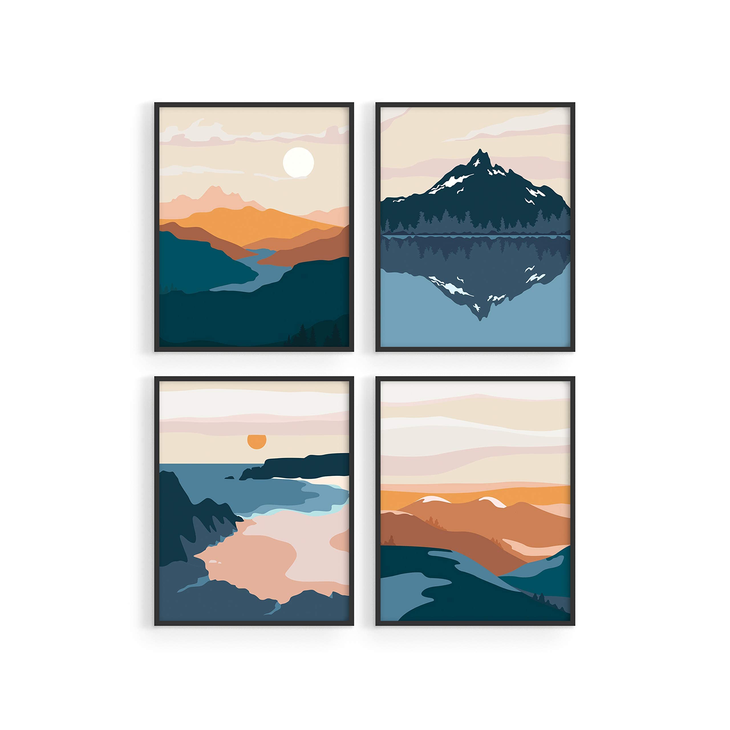 Haus And Hues Nature Wall Art Prints Landscape Mountain Decor Mid Century Art Wall Decor, Geometric Abstract Nature Wall Art, Mo
