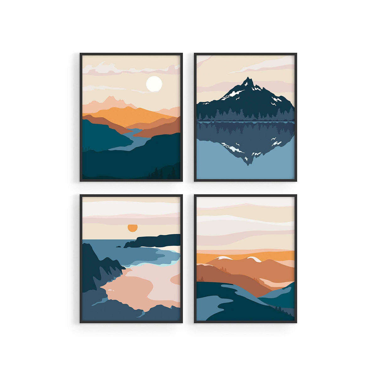 Haus And Hues Nature Wall Art Prints Landscape Mountain Decor Mid Century Art Wall Decor, Geometric Abstract Nature Wall Art, Mo