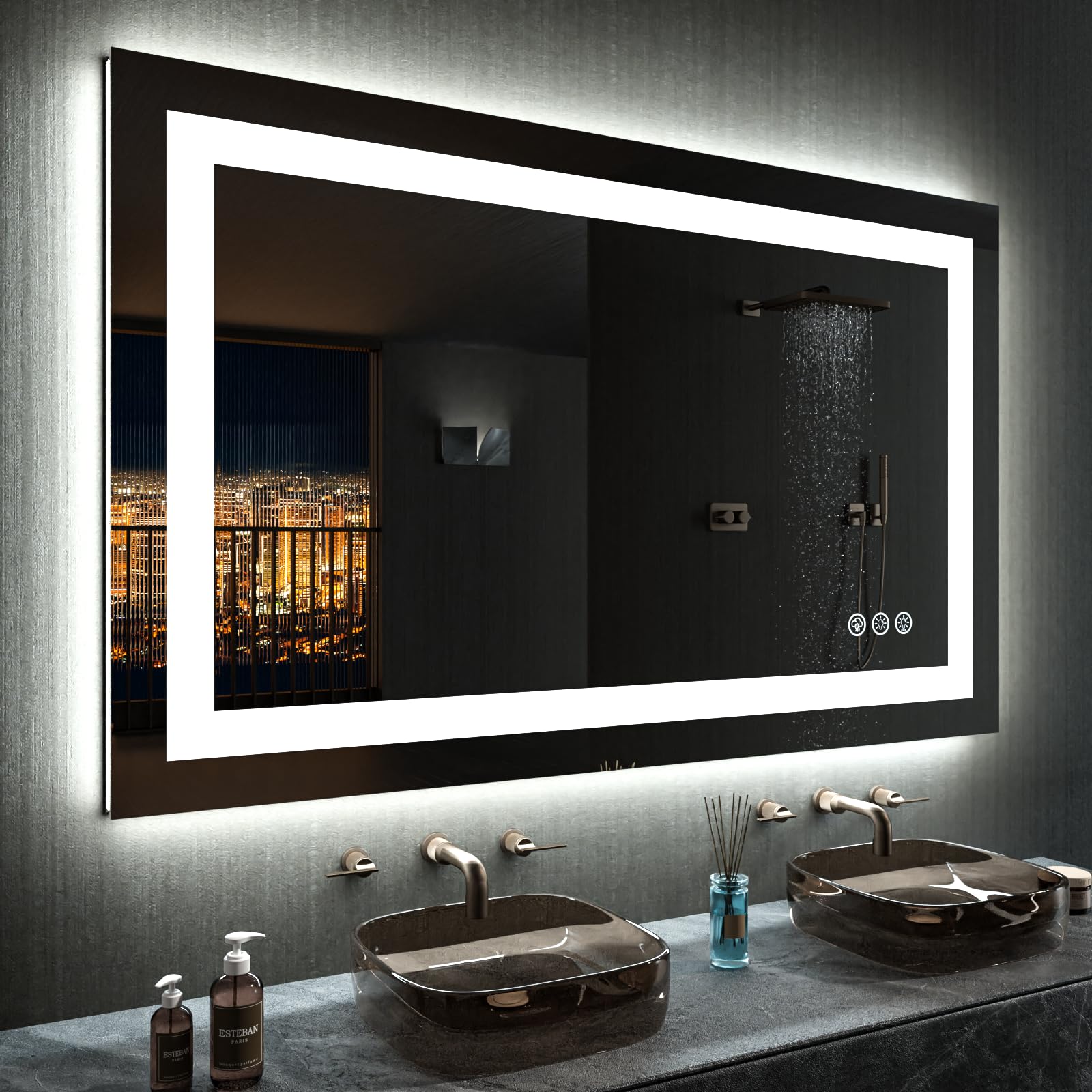 LOAAO 40''X24'' LED Bathroom Mirror with Lights  Anti-Fog  Dimmable  RGB Backlit + Front Lighted  Bathroom Vanity Mirror for Wall  Memory Function  Tempered Glass (Safe to Use)