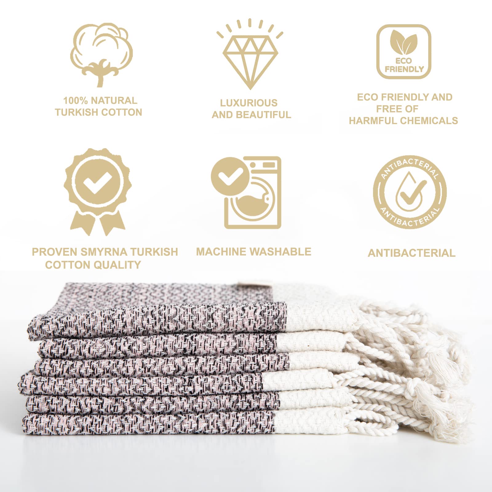Smyrna Turkish Cotton Wash Cloths Pack Of 6 | 100% Natural Cotton, 12''X12'' | Versatile Bath Towels For Bathroom, Hotel, Spa |