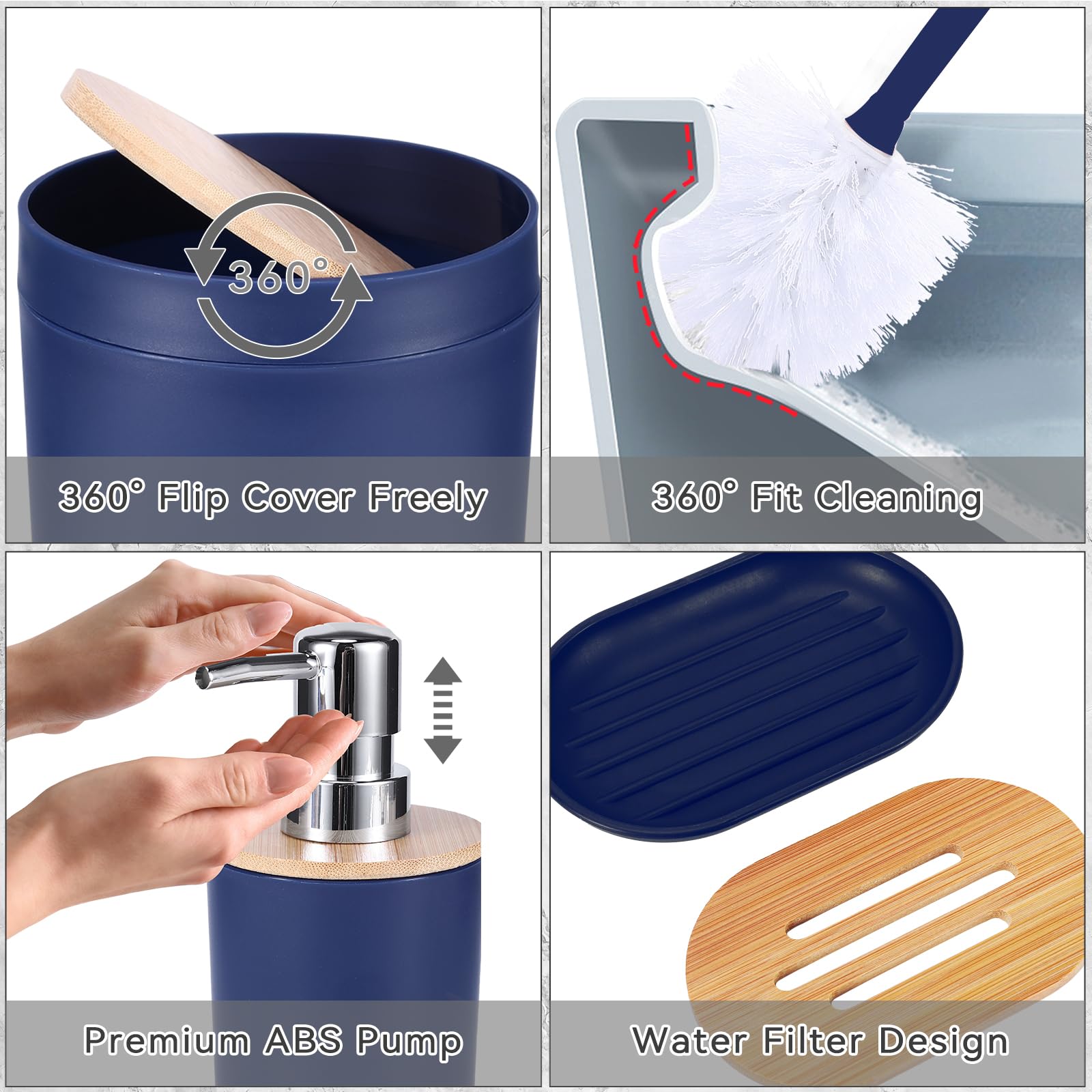 Imucci Bathroom Accessories Navy Blue Bathroom Sets With Shower Curtain And Rug, Navy Blue Ombre Waterproof Shower Curtain With