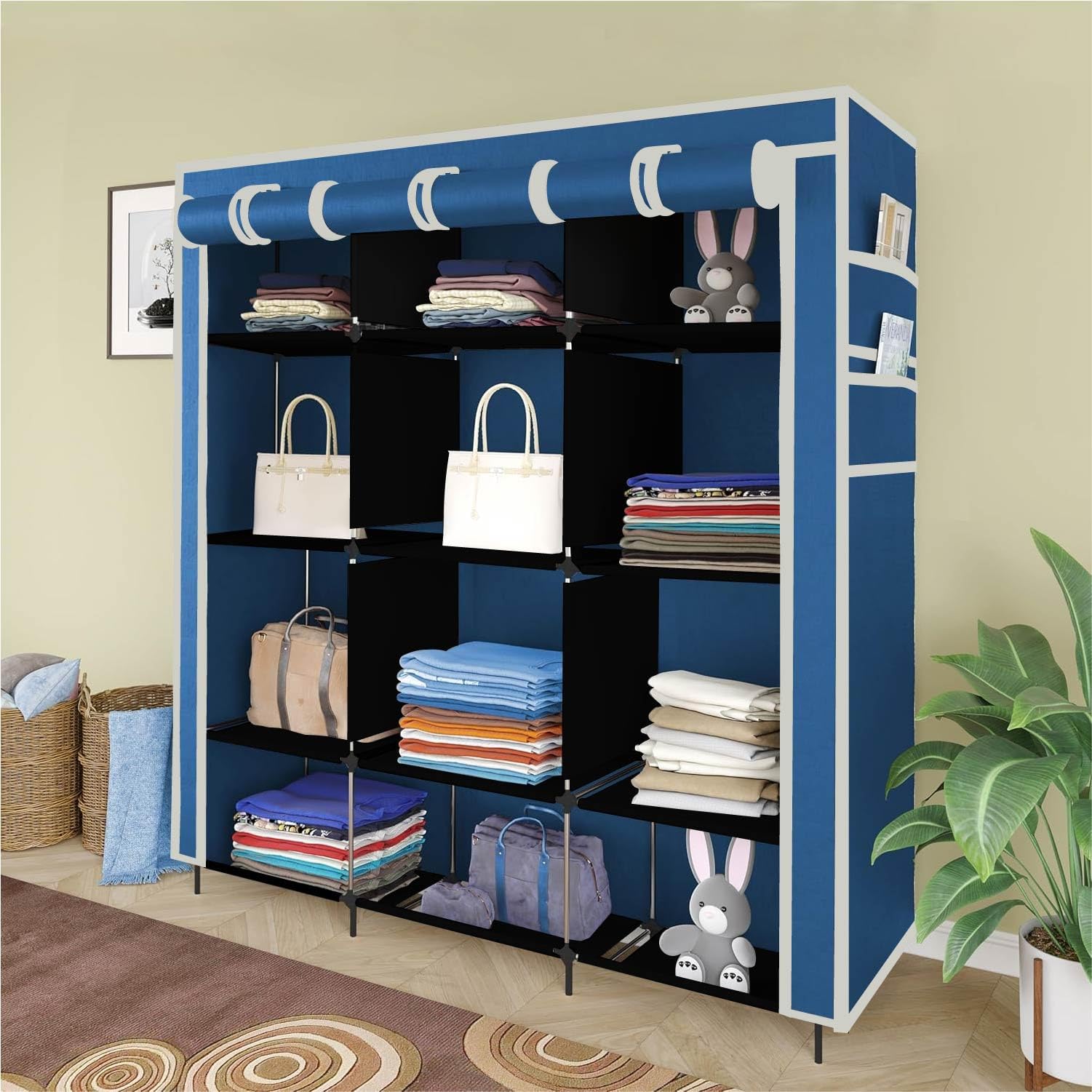 Gtc 12 Layer Collapsible Portable Foldable Wardrobe Storage Organizer Shelves For Clothes Racks Fabric Almirah Non Rustable Iron