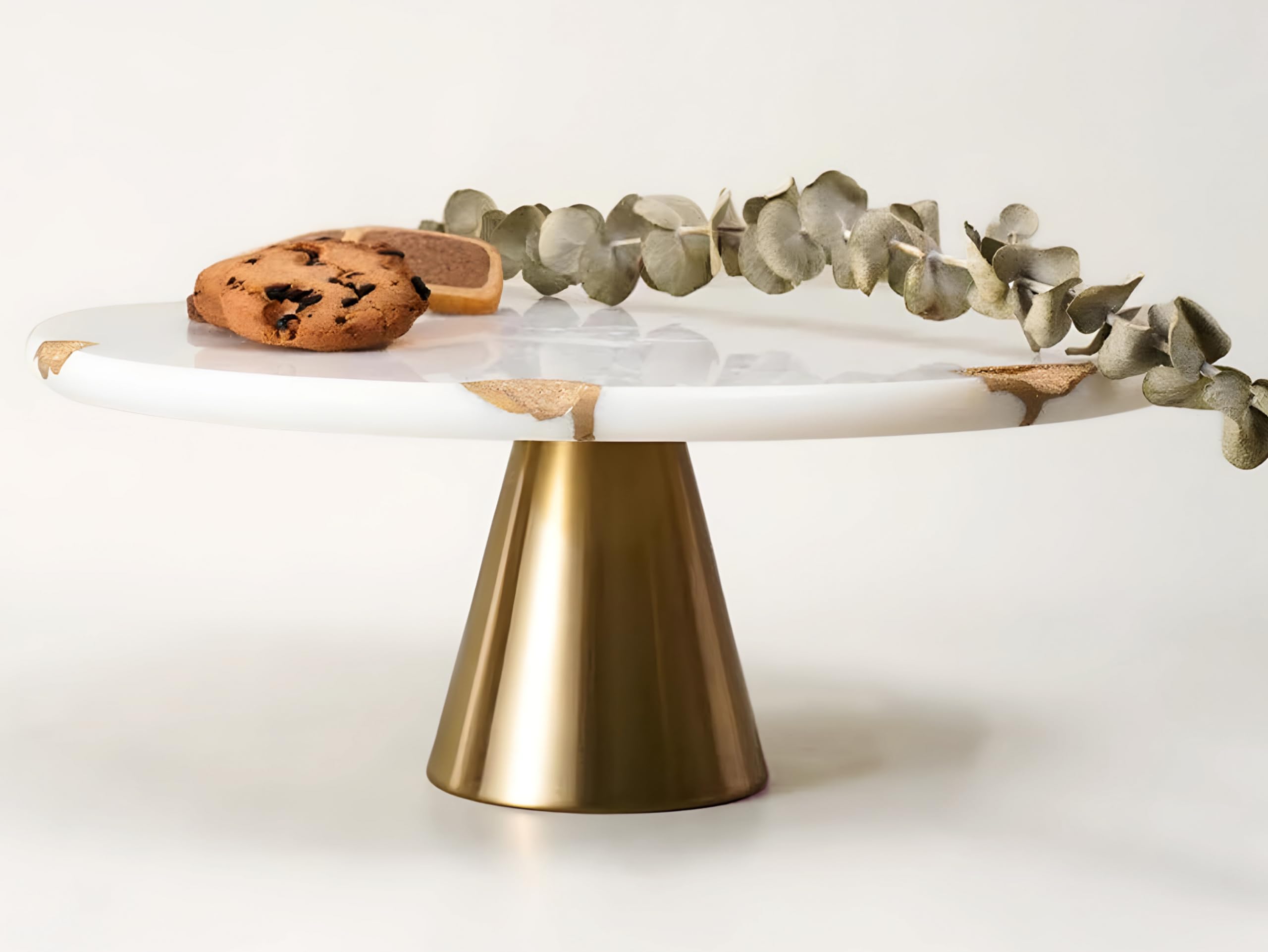 Real Marble Cake Stand By Balin Designs - White Marble 12'' Round Cake Stand With Gold Stand - Smoothly Versatile Cake, Cupcake