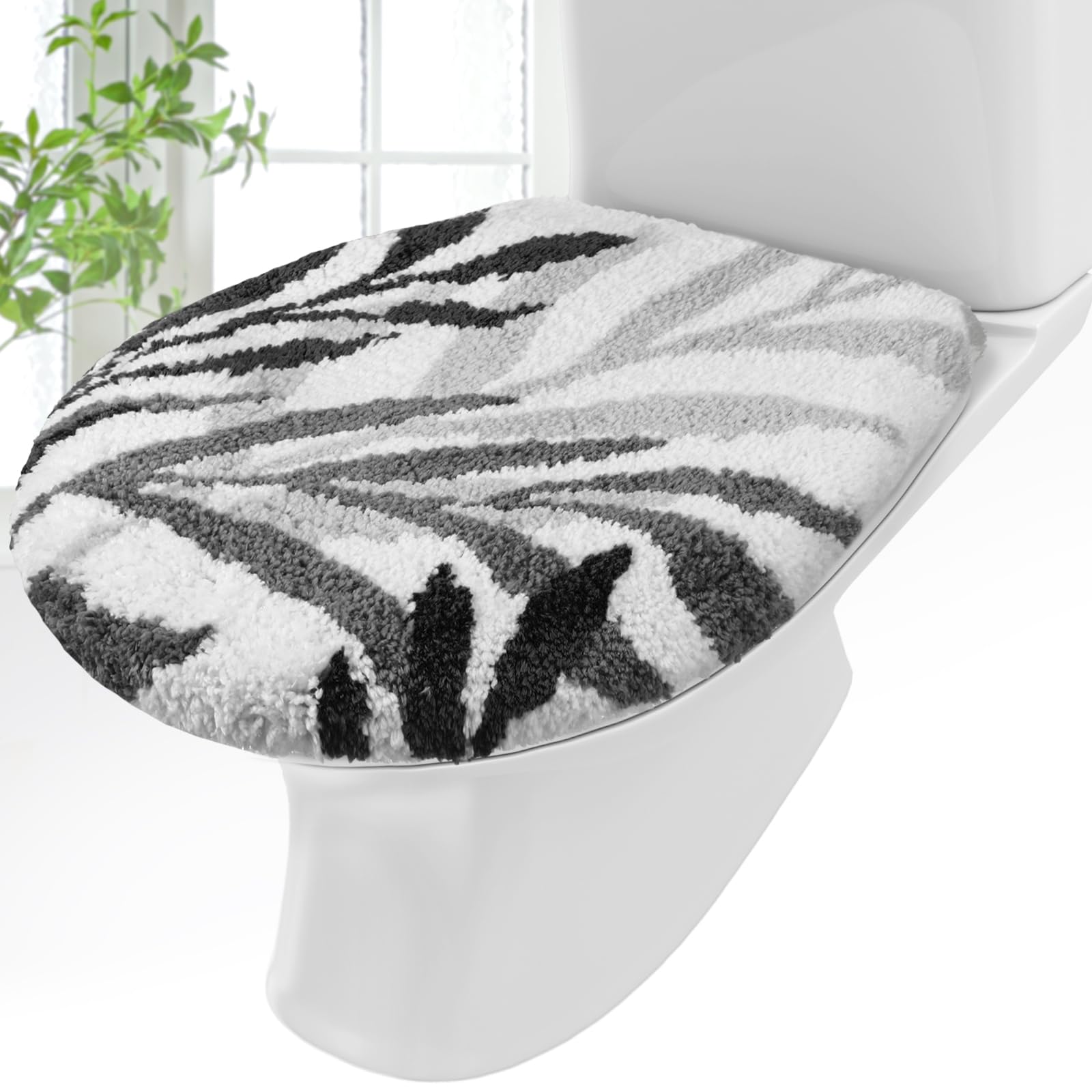 Mindsoft Black Leaves Toilet Seat Covers Bathroom Toilet Lid Cover Soft Microfiber 17.5 x 15 Plush Tufted, Machine Washable,
