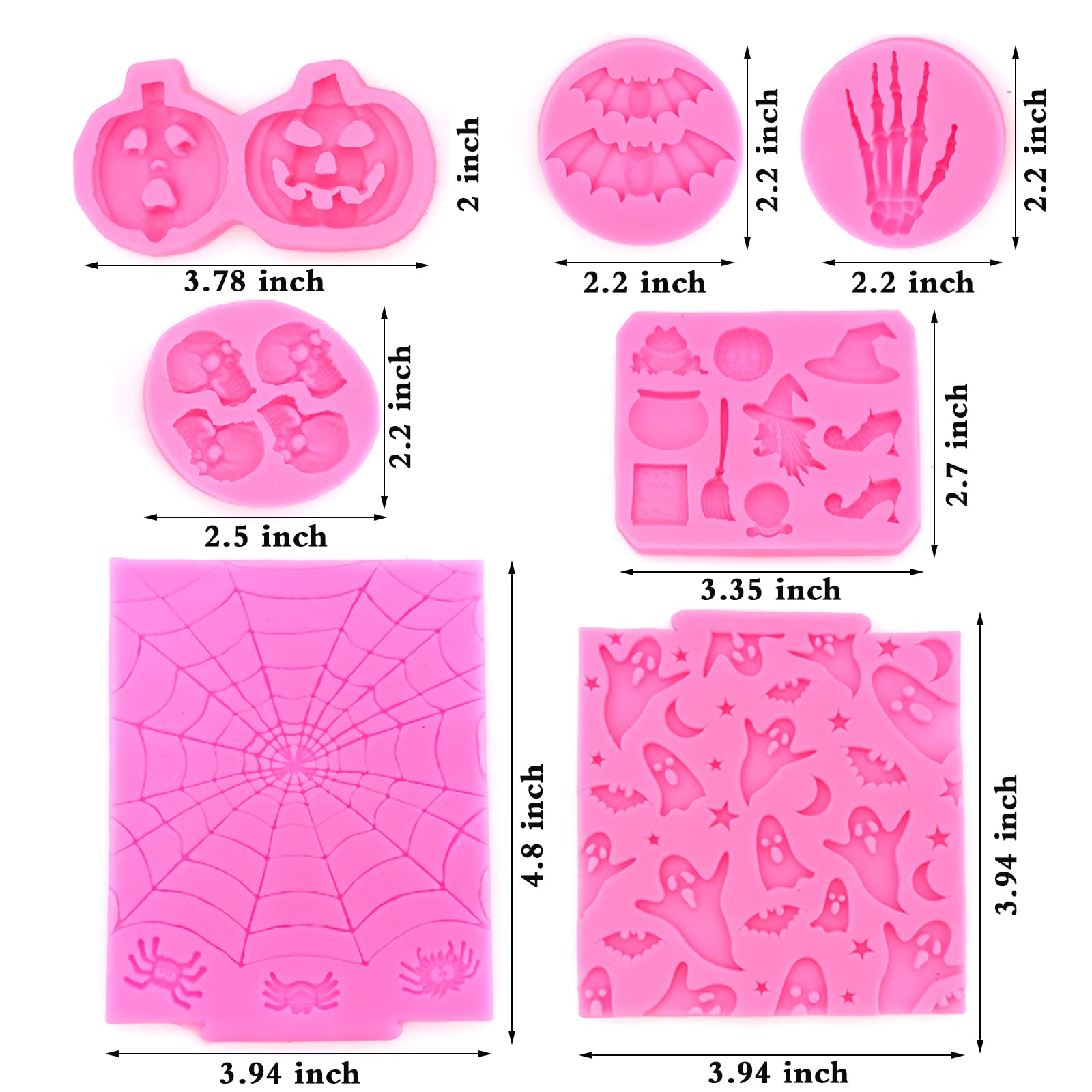 7 Pcs Halloween Cake Fondant Molds, Halloween Mini Resin Molds Polymer Clay Molds, Pumpkin Silicone Cake Mold Cupcake Chocolate