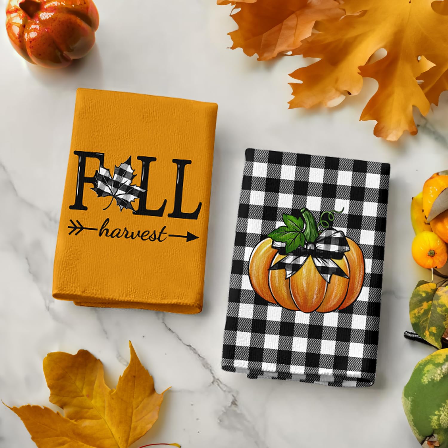 Antpfae Fall Hand Towels Set Of 2, Fall Harvest Pumpkin Maple Leaves Bath Hand Towels For Bathroom Decorative Autumn Soft Absorb