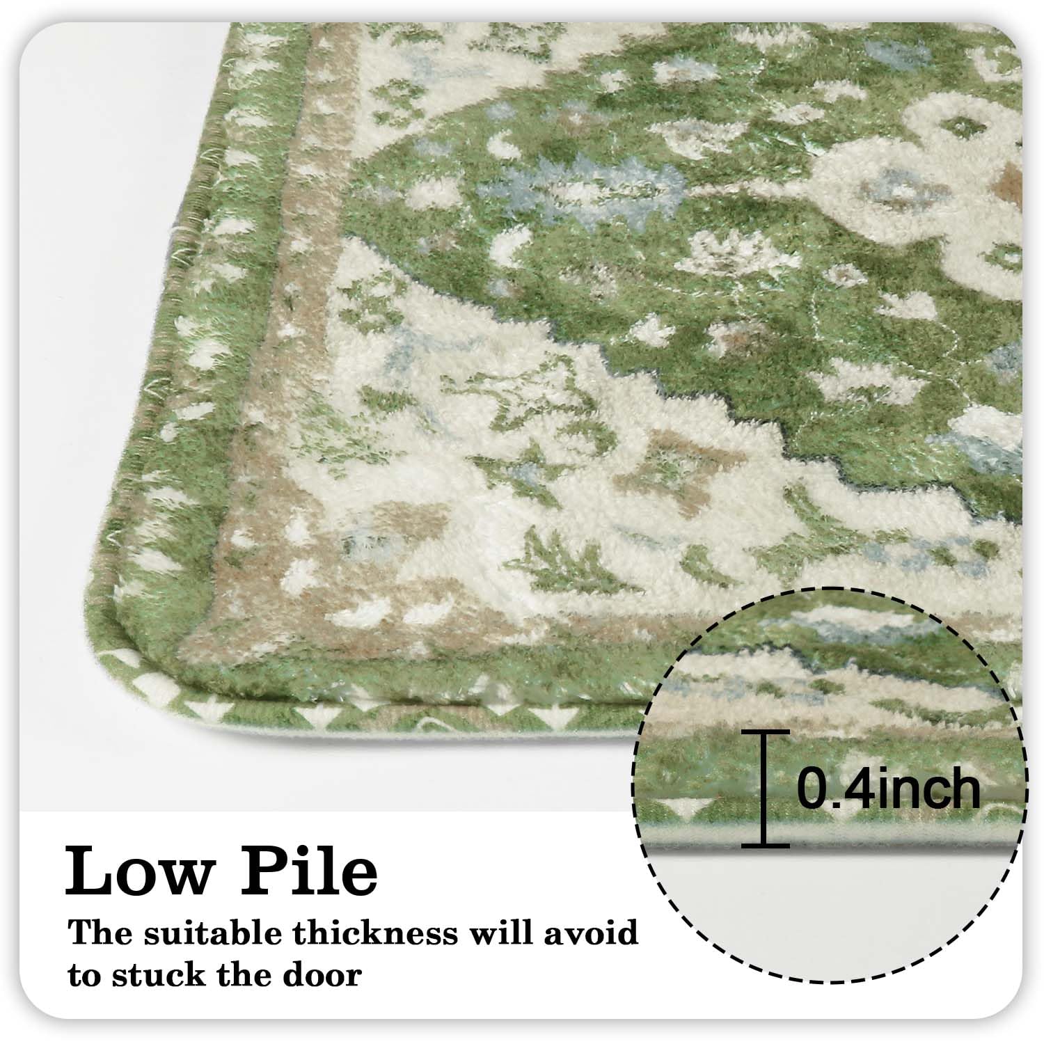 Uphome Boho Retro Large Bathroom Rugs Sage Green Non-Slip Soft Bedroom Runner Rug Oriental Floral Machine Washable Kitchen Rug C