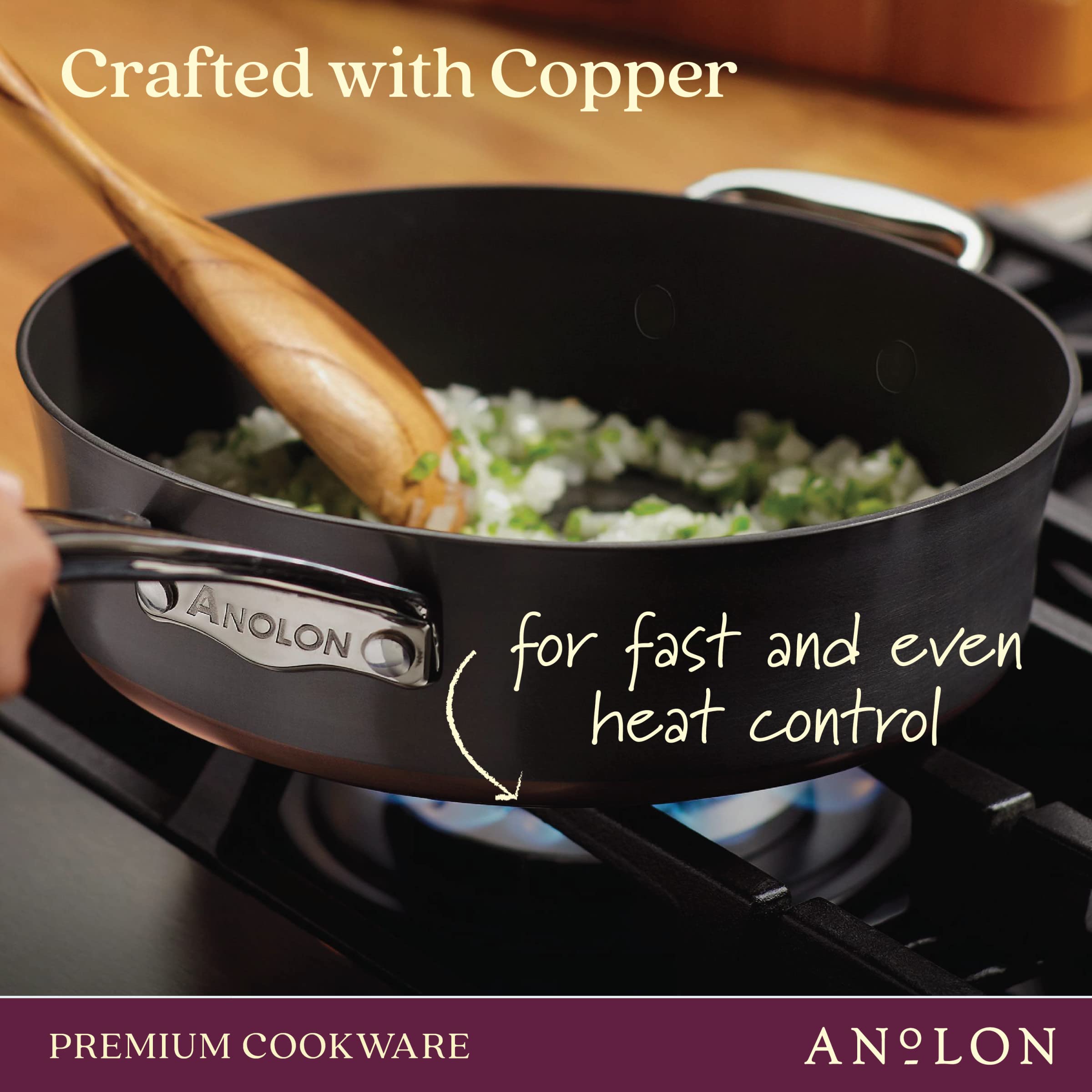 Anolon Nouvelle Copper Hard Anodized Nonstick Wok/Stir Fry Pan/Wok Pan - 12 Inch, Onyx Black